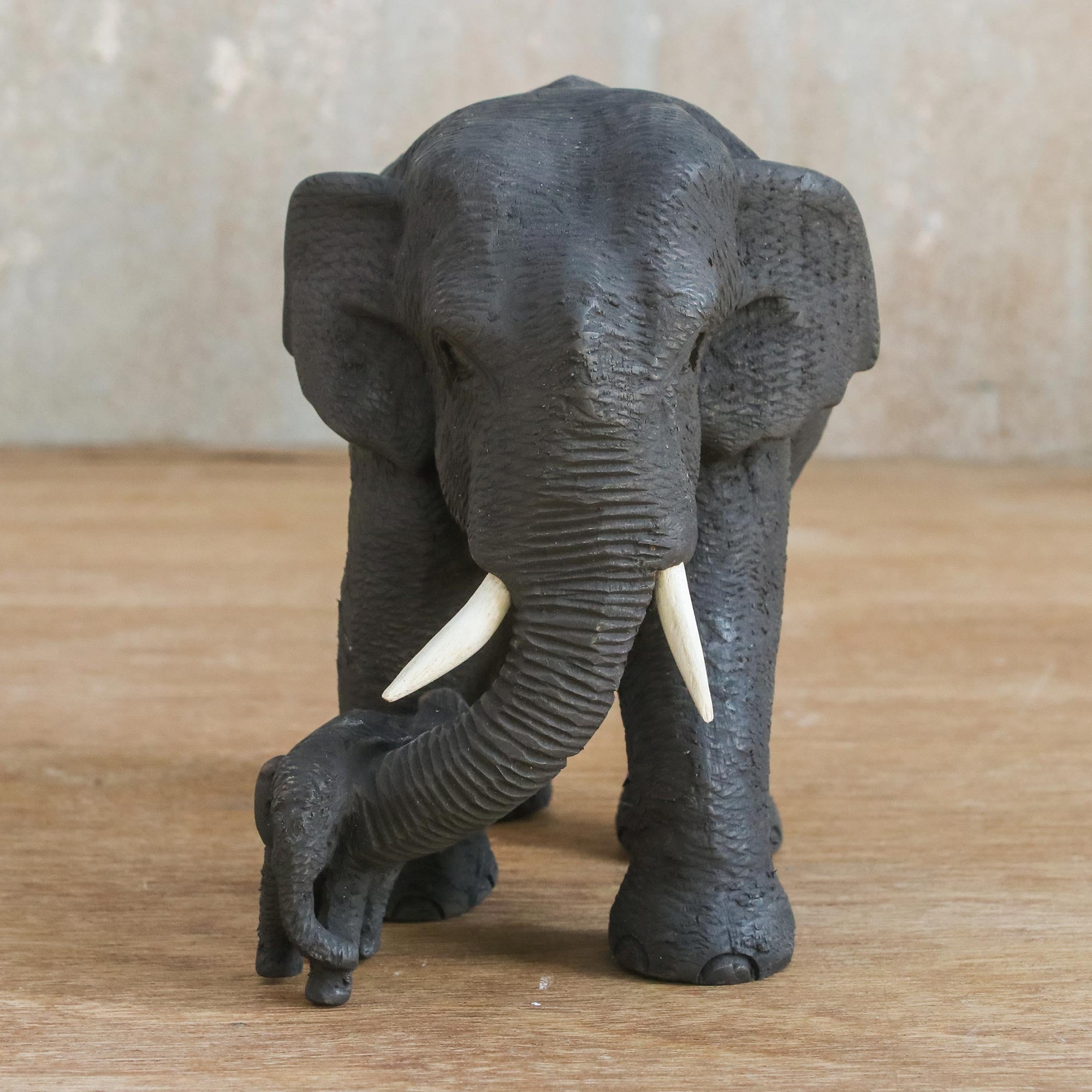 Premium Hand-Carved Teak Elephant Mother & Child Figurine - Ultimate Home Decor