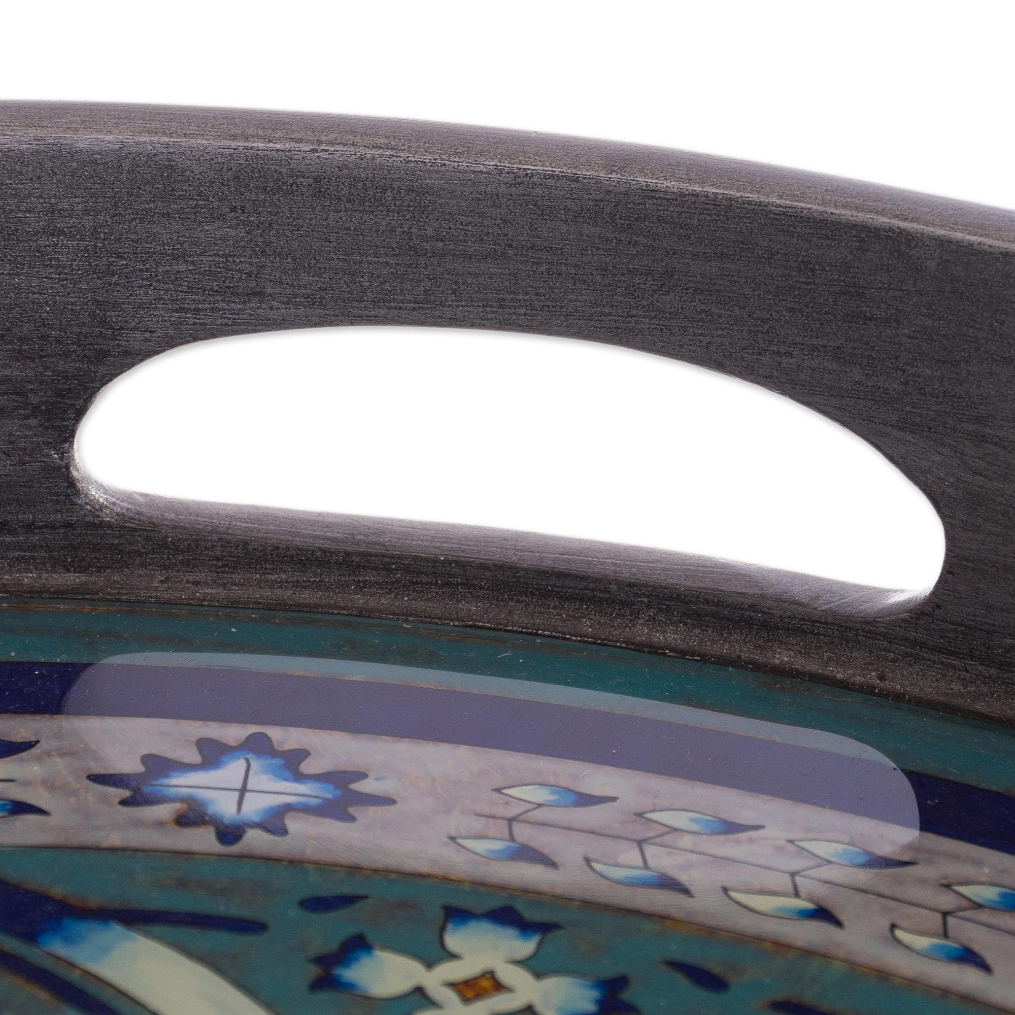 Premium Floral Art Steel-Tone Reverse-Painted Glass Tray - Handcrafted in Peru