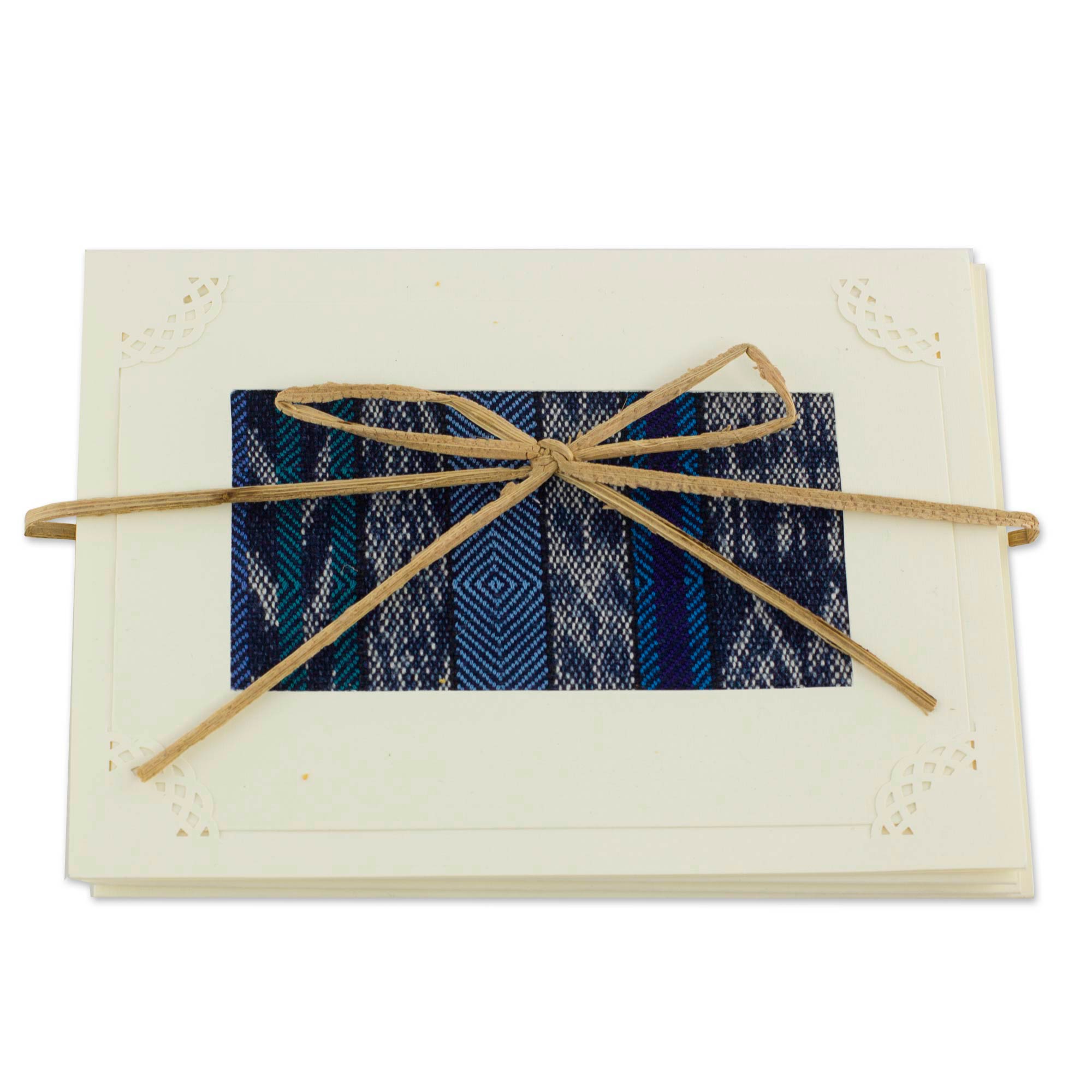 Premium Blue Maya Night Greeting Card Set with Authentic Guatemala Weaving (4-Pack)