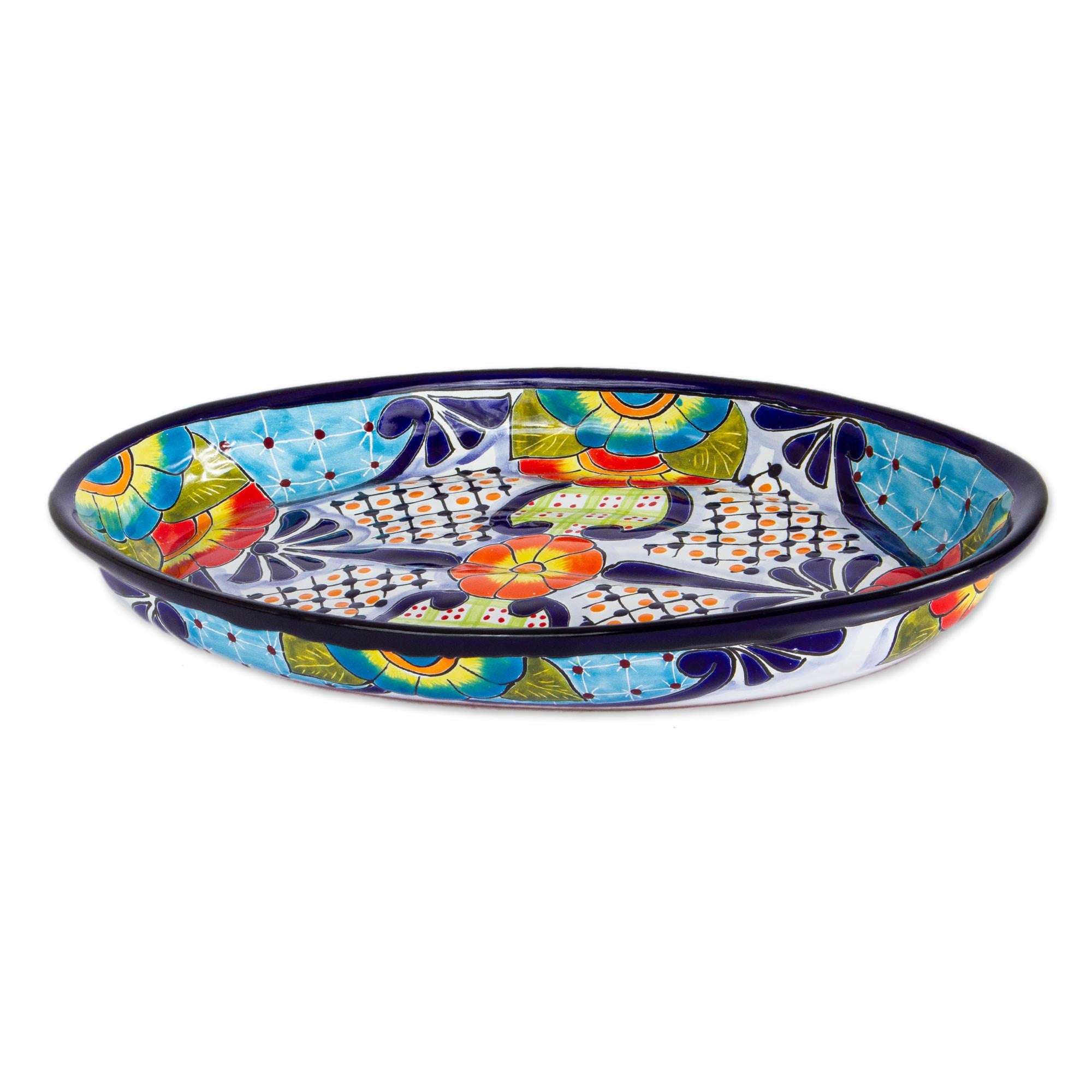 Premium Talavera-Style Oval Ceramic Serving Platter - Handcrafted Floral Design from Mexico