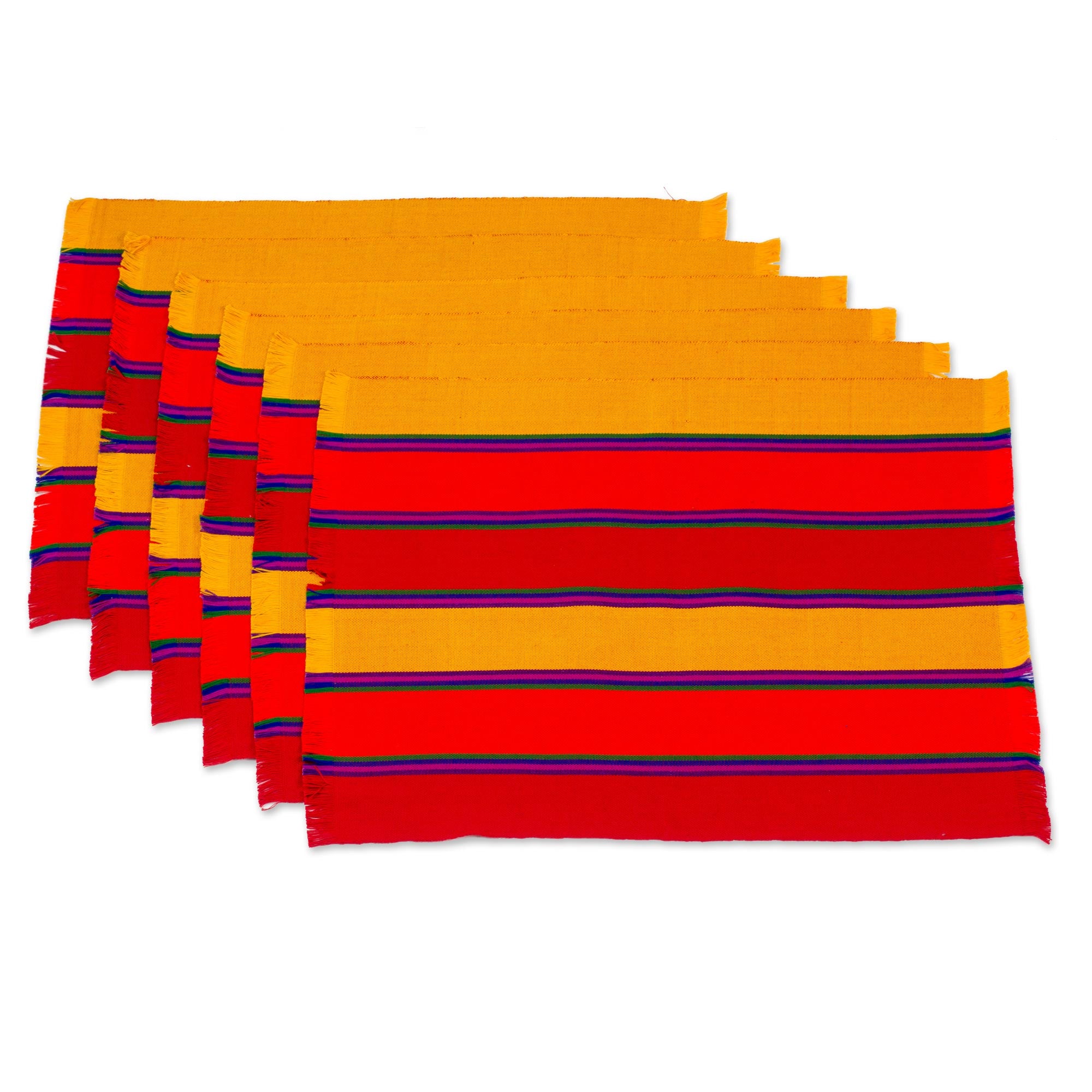 Premium Handwoven Cotton Placemats - Sunset Striped Set of 6 from Guatemala