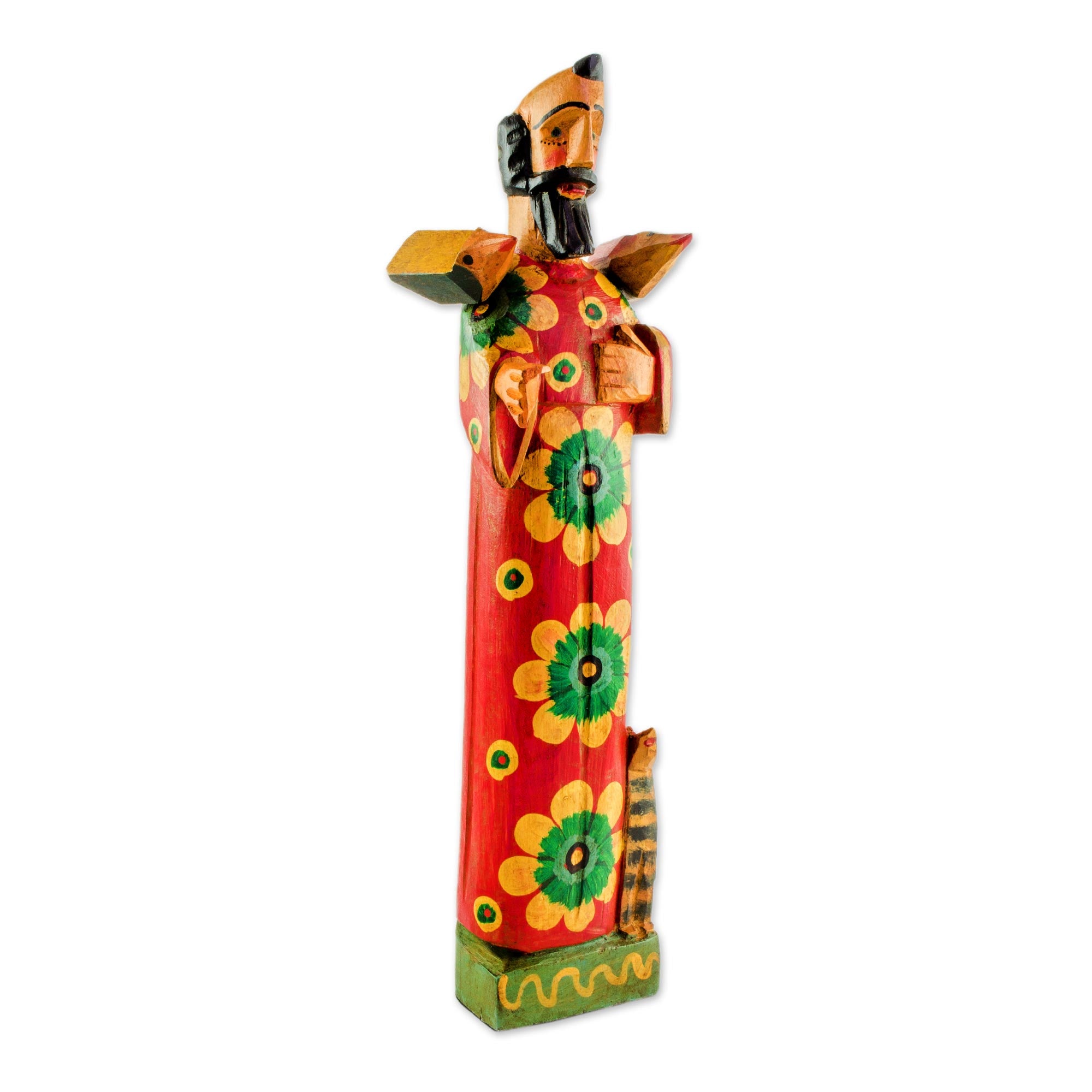 Premium Hand-Painted Saint Francis Sculpture - Rustic Pinewood Art Piece