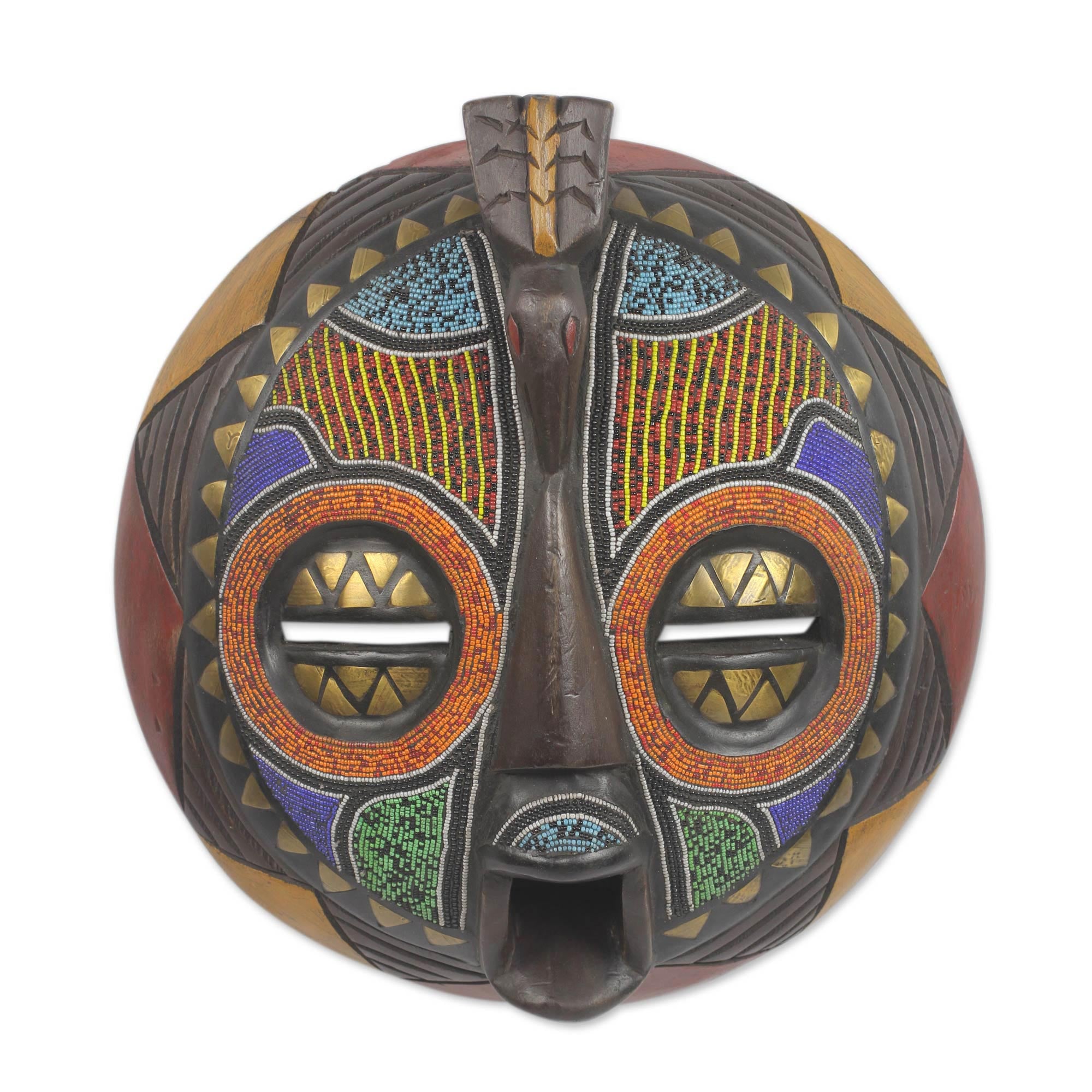 Premium Akan Anoma Handcrafted African Bird Mask - Colorful Artisan Design