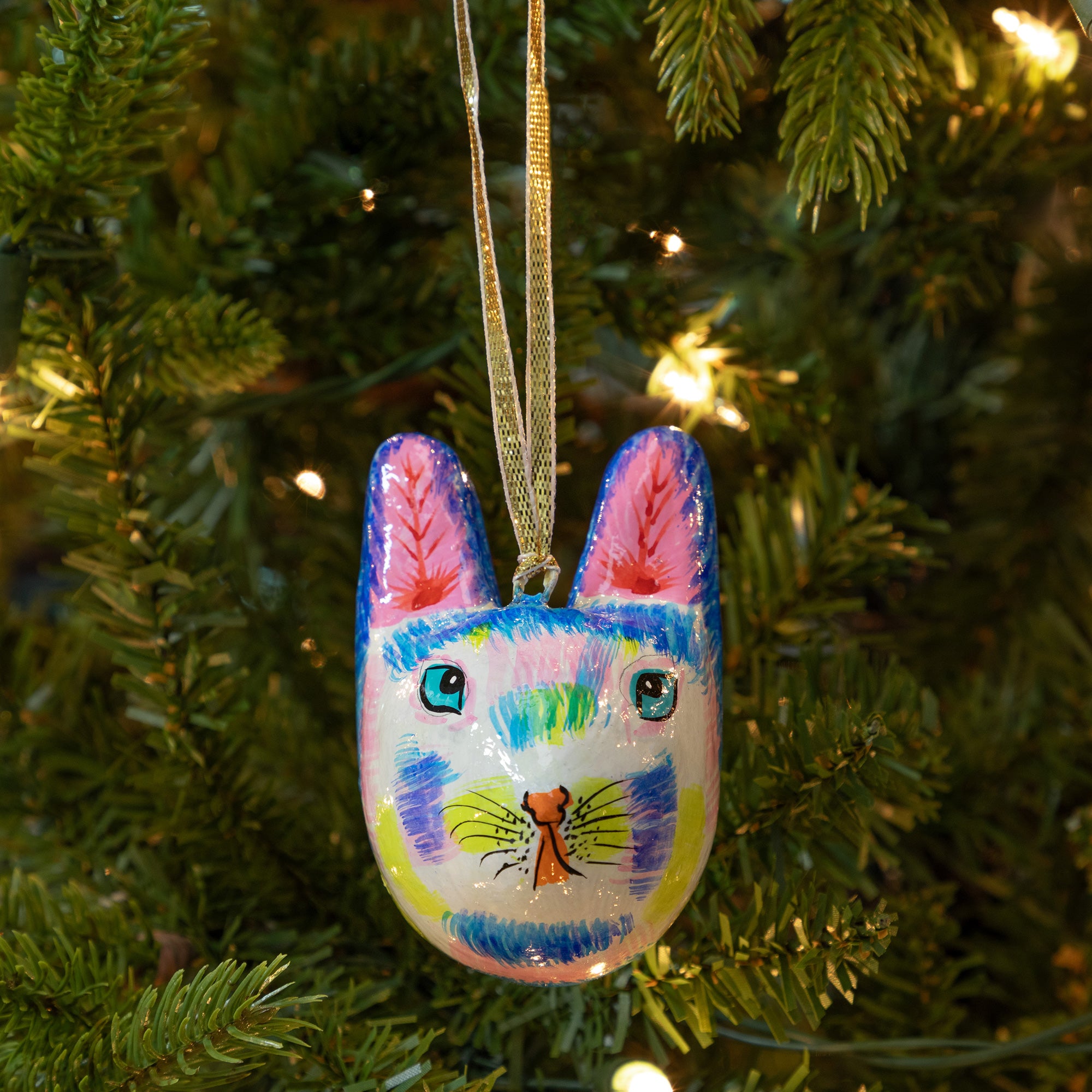 Premium Hand-Painted Cat Ornament - Unique Artisan Craft