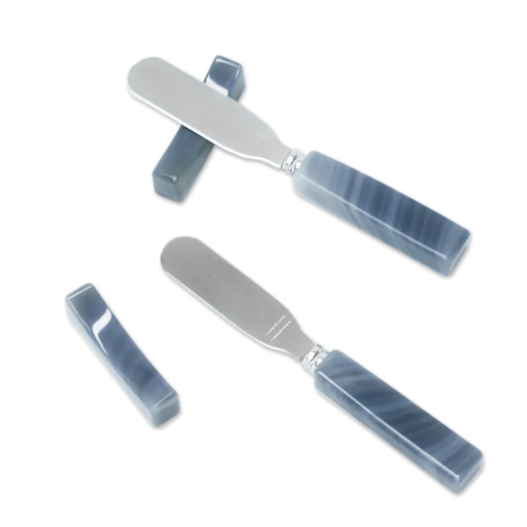 Premium Hypnotic Gray Agate Spreader Knives & Rests Set - Ultimate Kitchen Upgrade