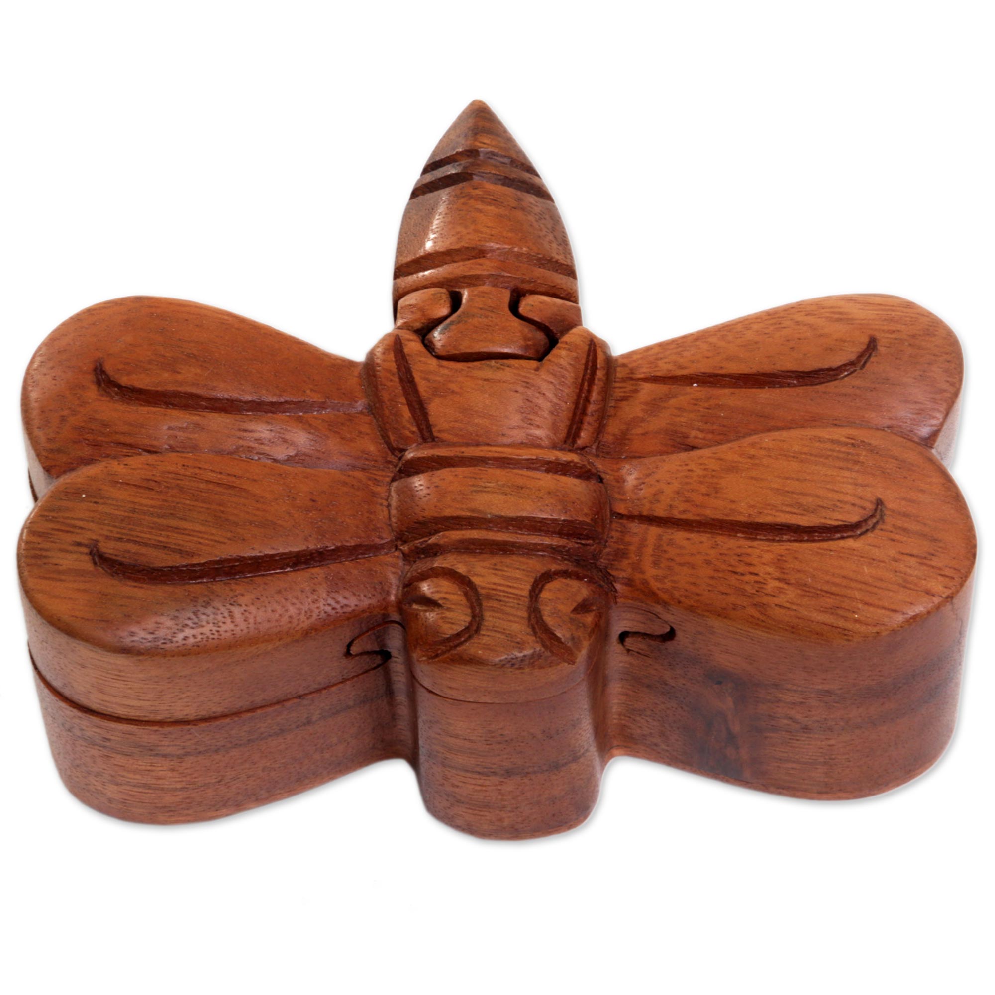 Premium Handcrafted Suar Wood Dragonfly Decorative Box - Unique Indonesian Artistry