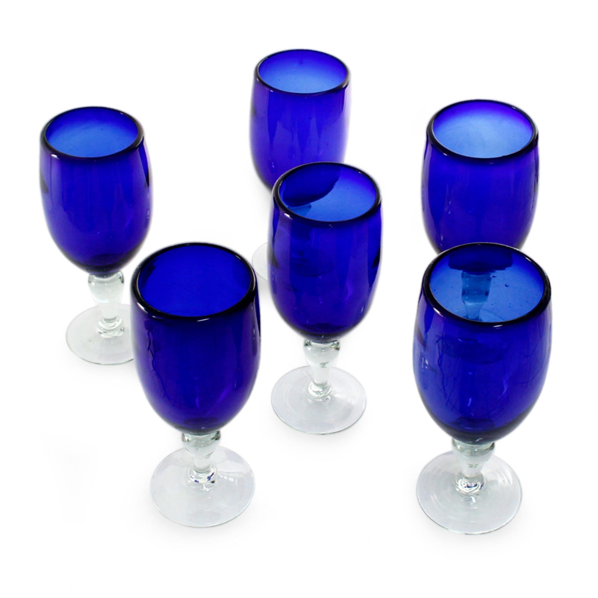 Premium Hand-Blown Cobalt Blue Goblets - Set of 6 | Artisan Crafted in Mexico