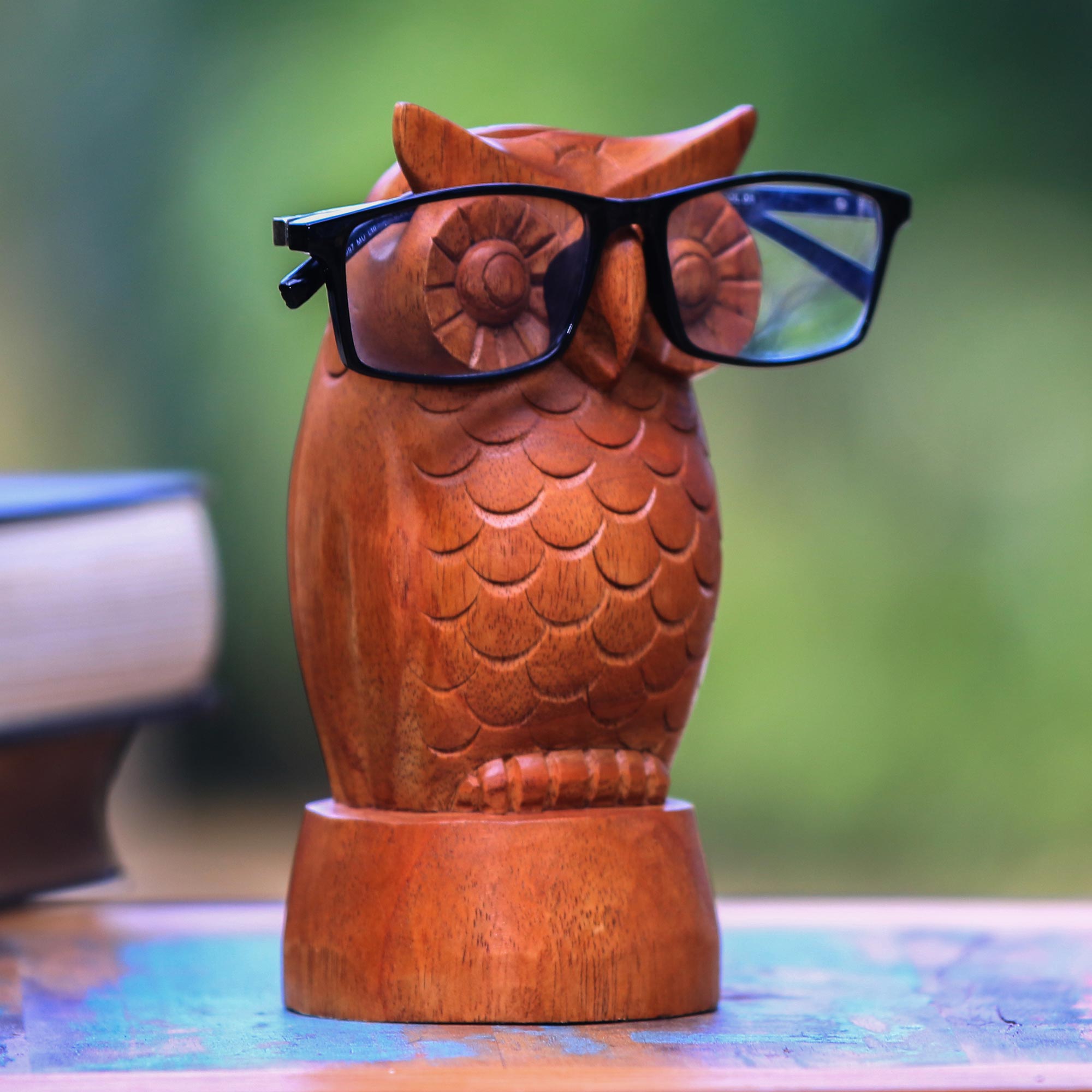 Premium Wise Owl Eyeglasses Holder - Handcrafted Jempinis Wood from Bali