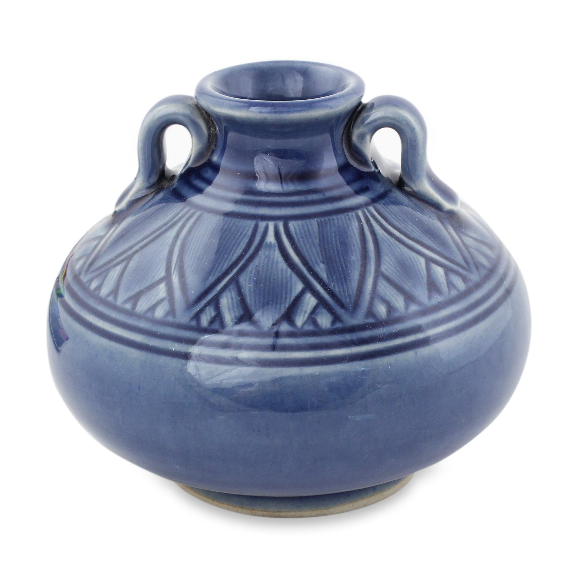 Premium Sawankhalok Sapphire Lotus Ceramic Vase - Ultimate Thai Celadon Art