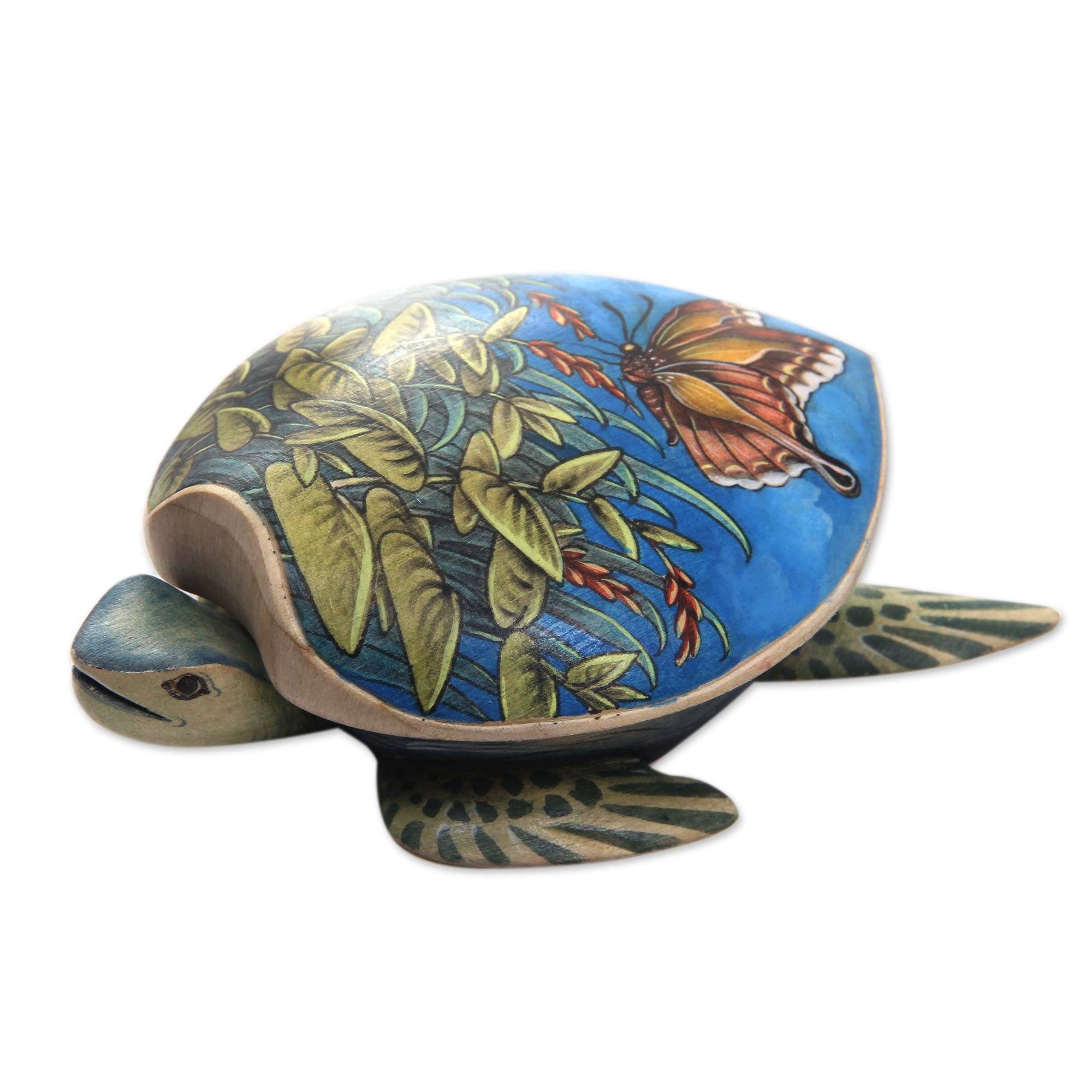Premium Handpainted Crocodile Wood Turtle Jewelry Box | Unique Artisan Design