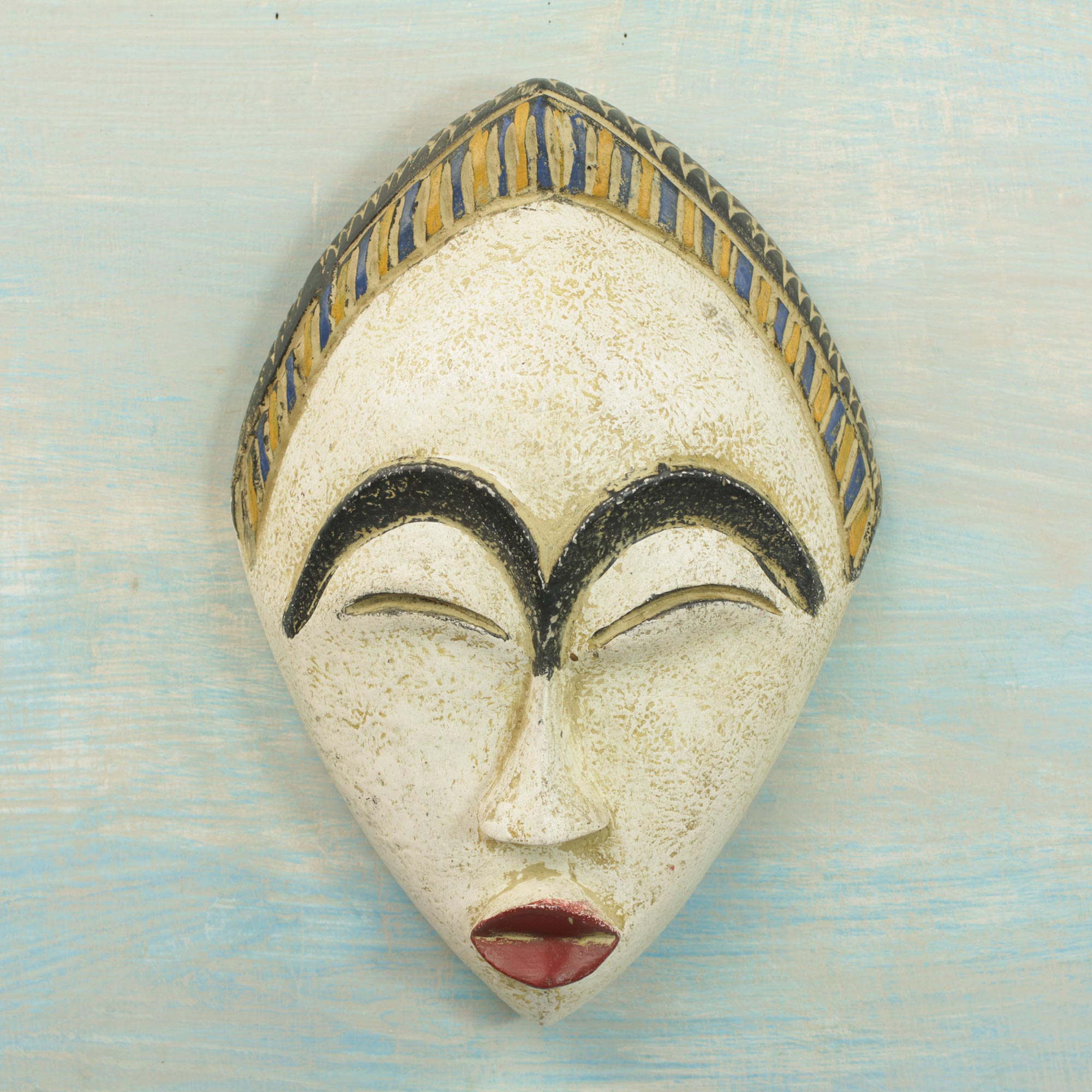 Premium White Adesewa Artisan Hand-Carved Sese Wood Beauty Mask