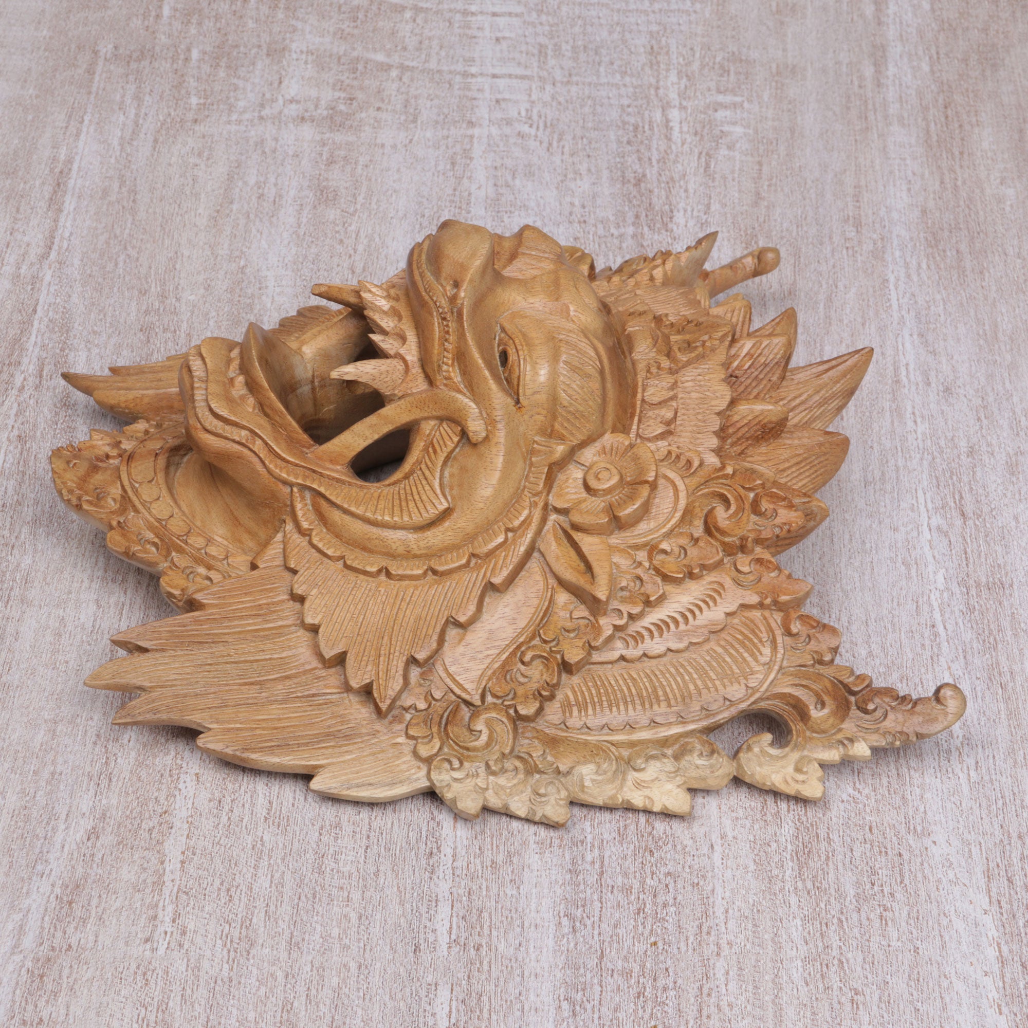 Premium Hand-Carved Acacia Wood Barong Bangkal Mask - Ultimate Balinese Wall Art