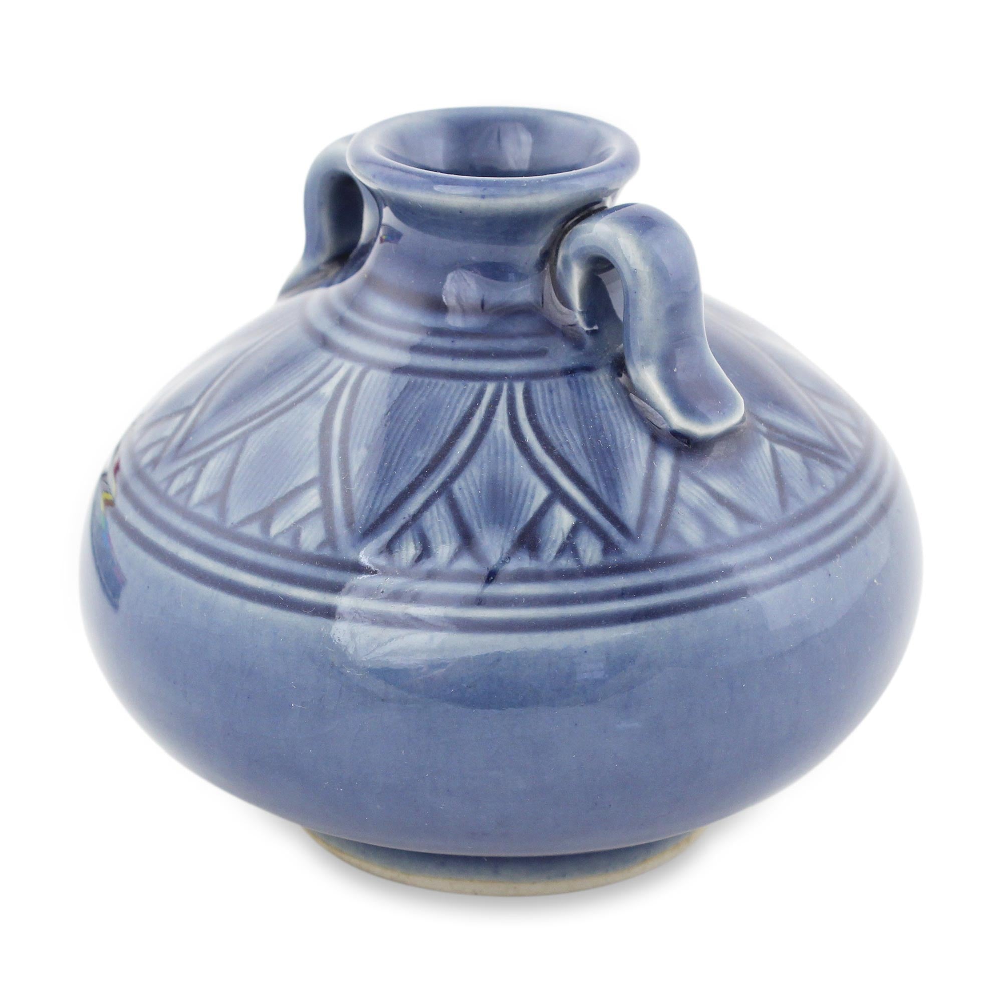 Premium Sawankhalok Sapphire Lotus Ceramic Vase - Ultimate Thai Celadon Art