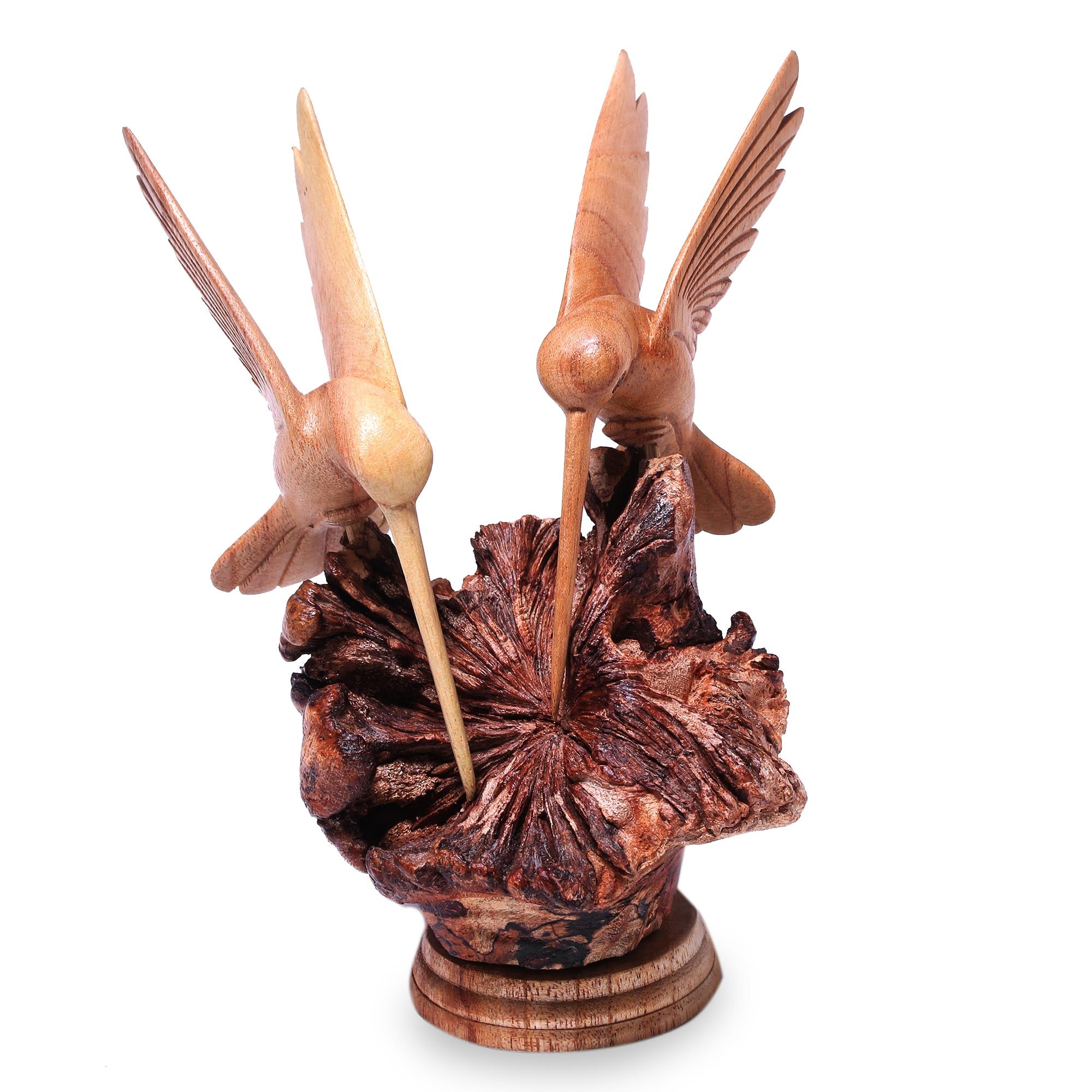Premium Hand-Carved Hummingbird Sculpture Duo - Authentic Bali Artistry