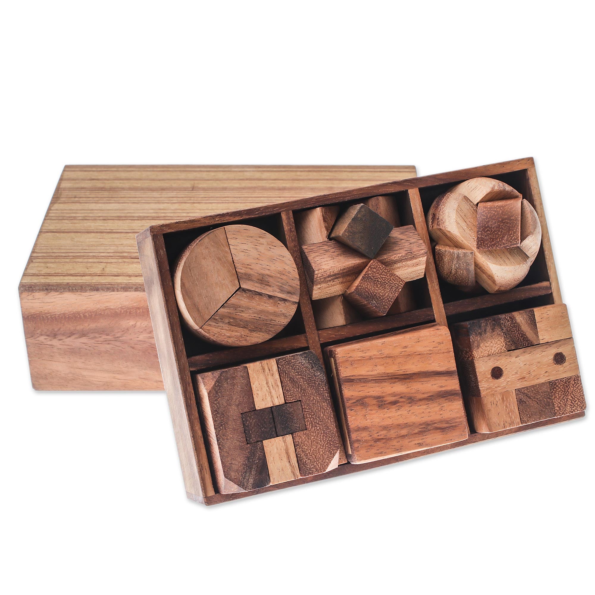 Premium Raintree Wood Puzzle Set – Handcrafted Brain Teaser Collection (6 Piece)