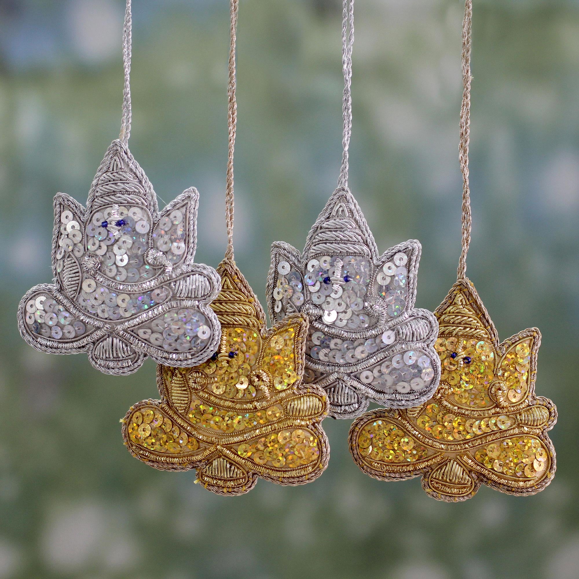 Premium Handmade Ganesha Glitter Ornaments - Set of 4