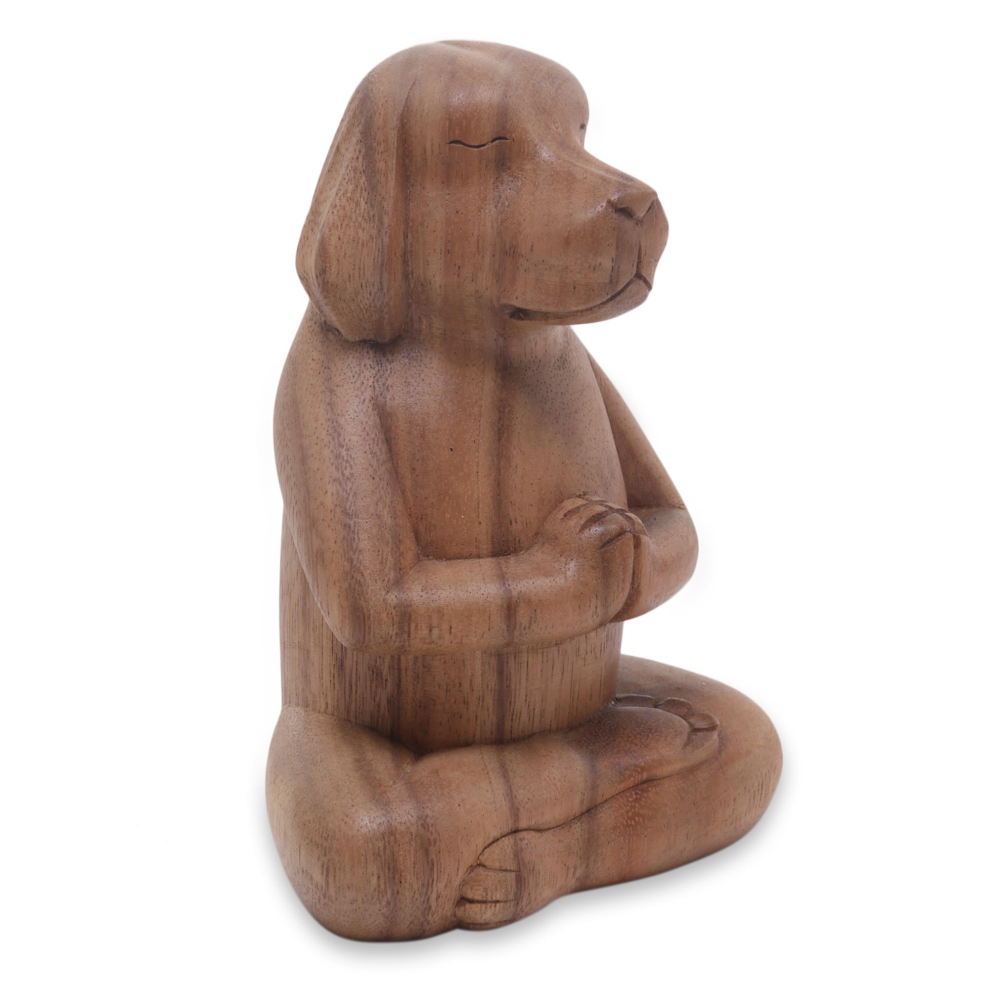Premium Hand-Carved Suar Wood Puppy Sculpture in Serene Yoga Pose