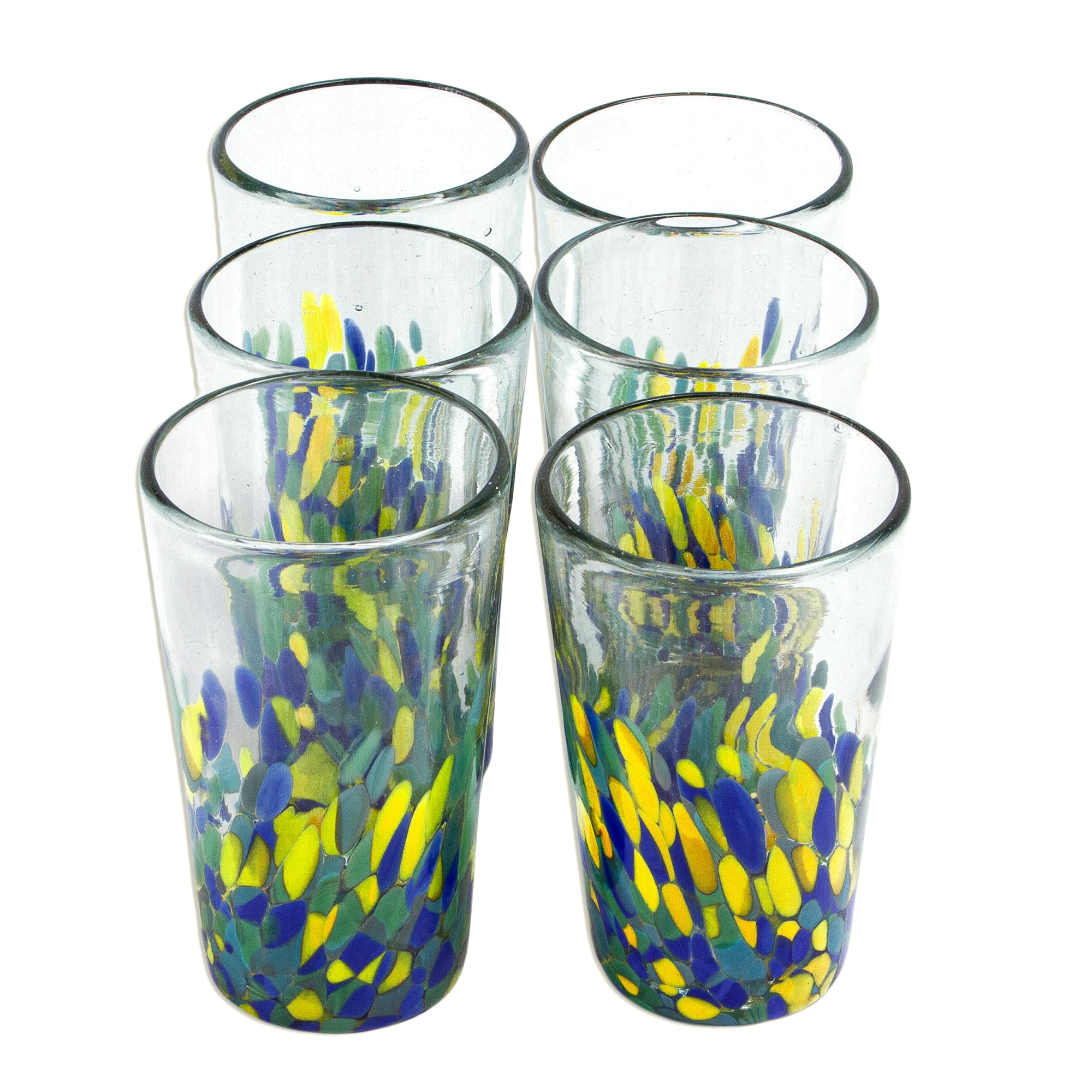 Premium Tropical Confetti Recycled Glass Tumblers - Eco-Friendly Set of 6 (16 Oz)