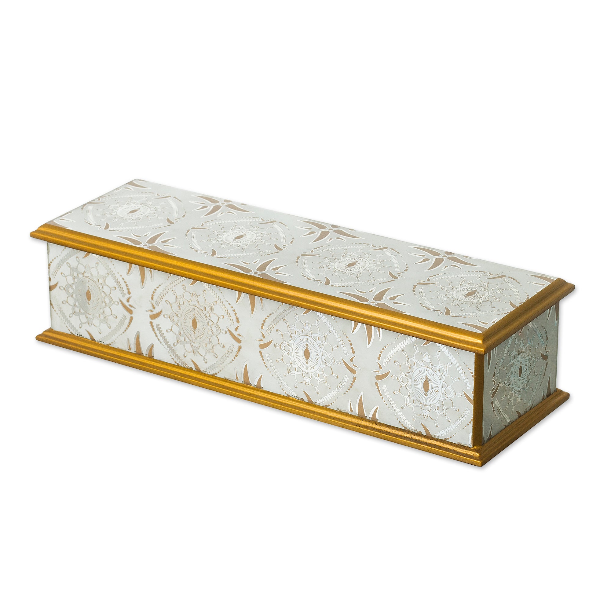 Premium Golden Treasure Reverse-Painted Glass Box – Handcrafted in Peru