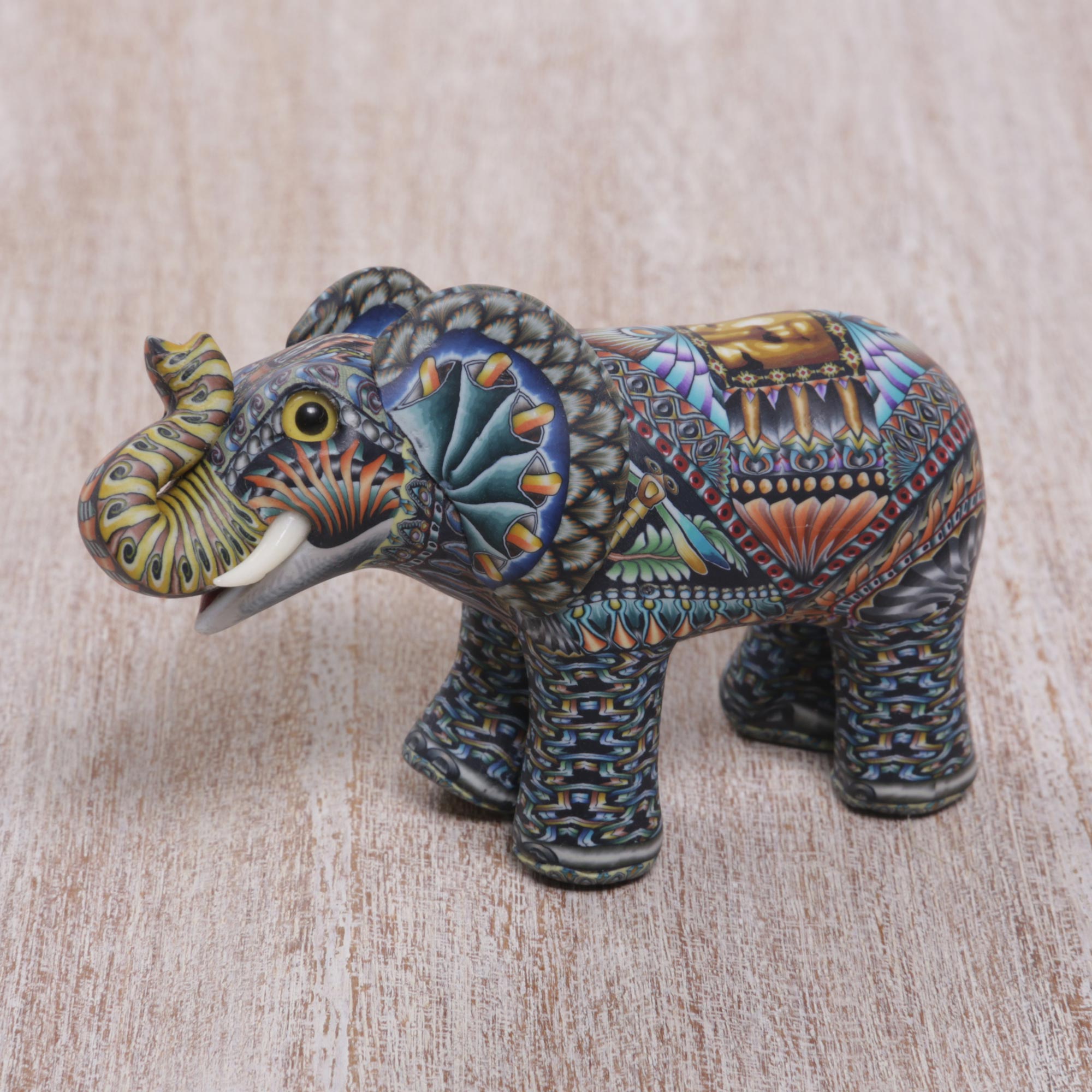 Premium Handcrafted Baby Elephant Sculpture - Vibrant Polymer Clay Art from Bali