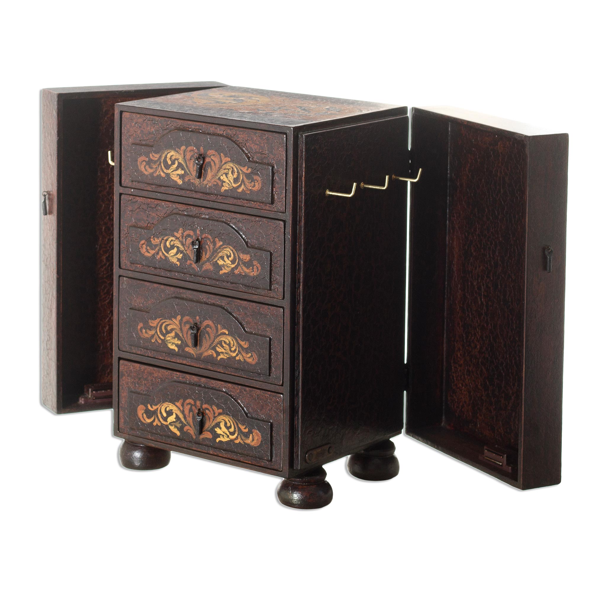 Premium Royal Heritage Hand-Painted Cedar Jewelry Box - Peruvian Artisan Crafted