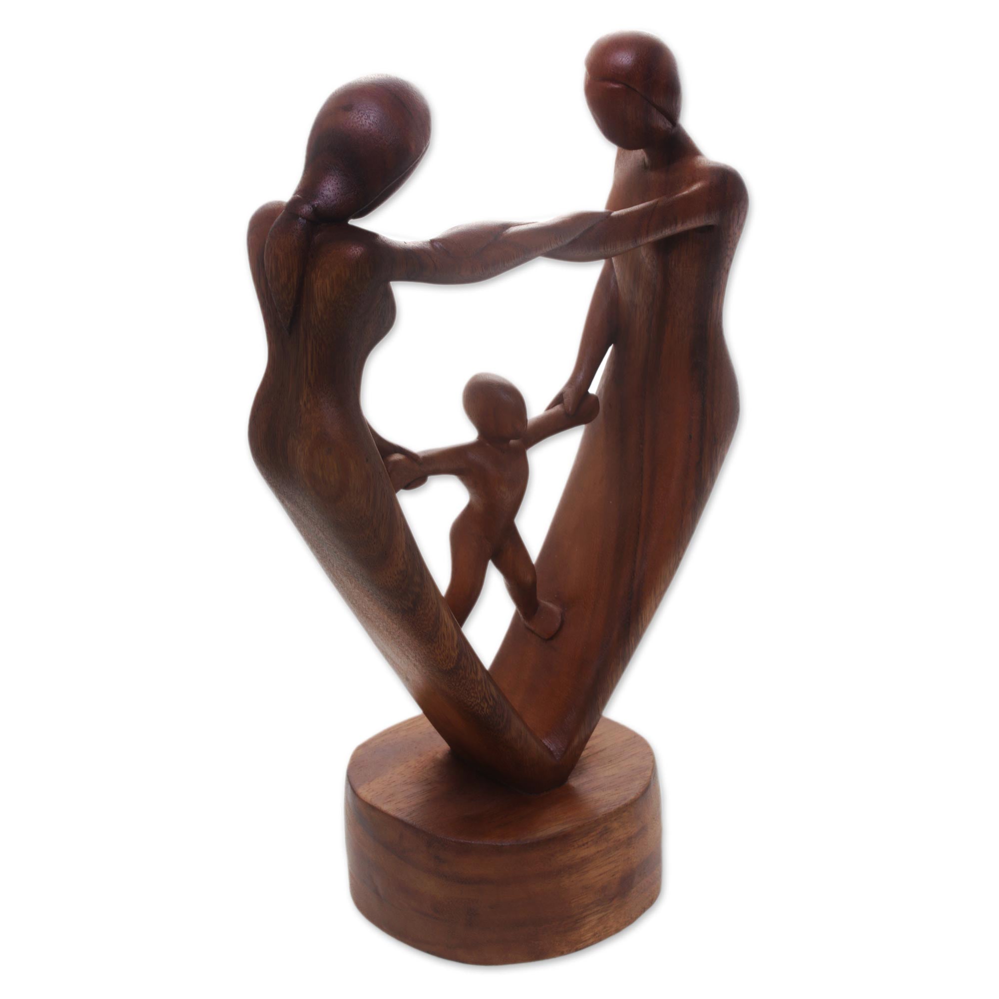 Premium Hand-Carved Suar Wood Family Blessing Statue - Artisan Crafted