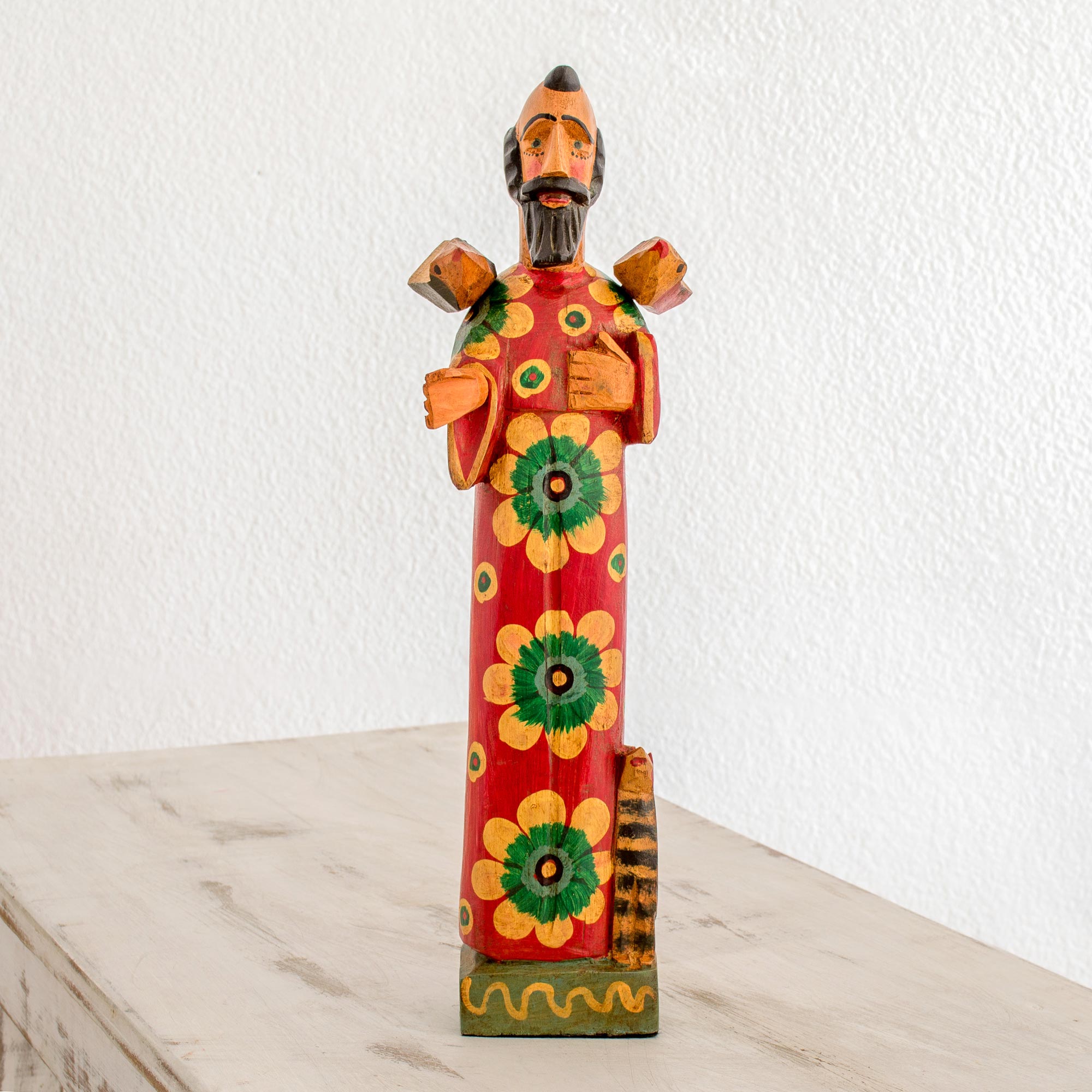 Premium Hand-Painted Saint Francis Sculpture - Rustic Pinewood Art Piece