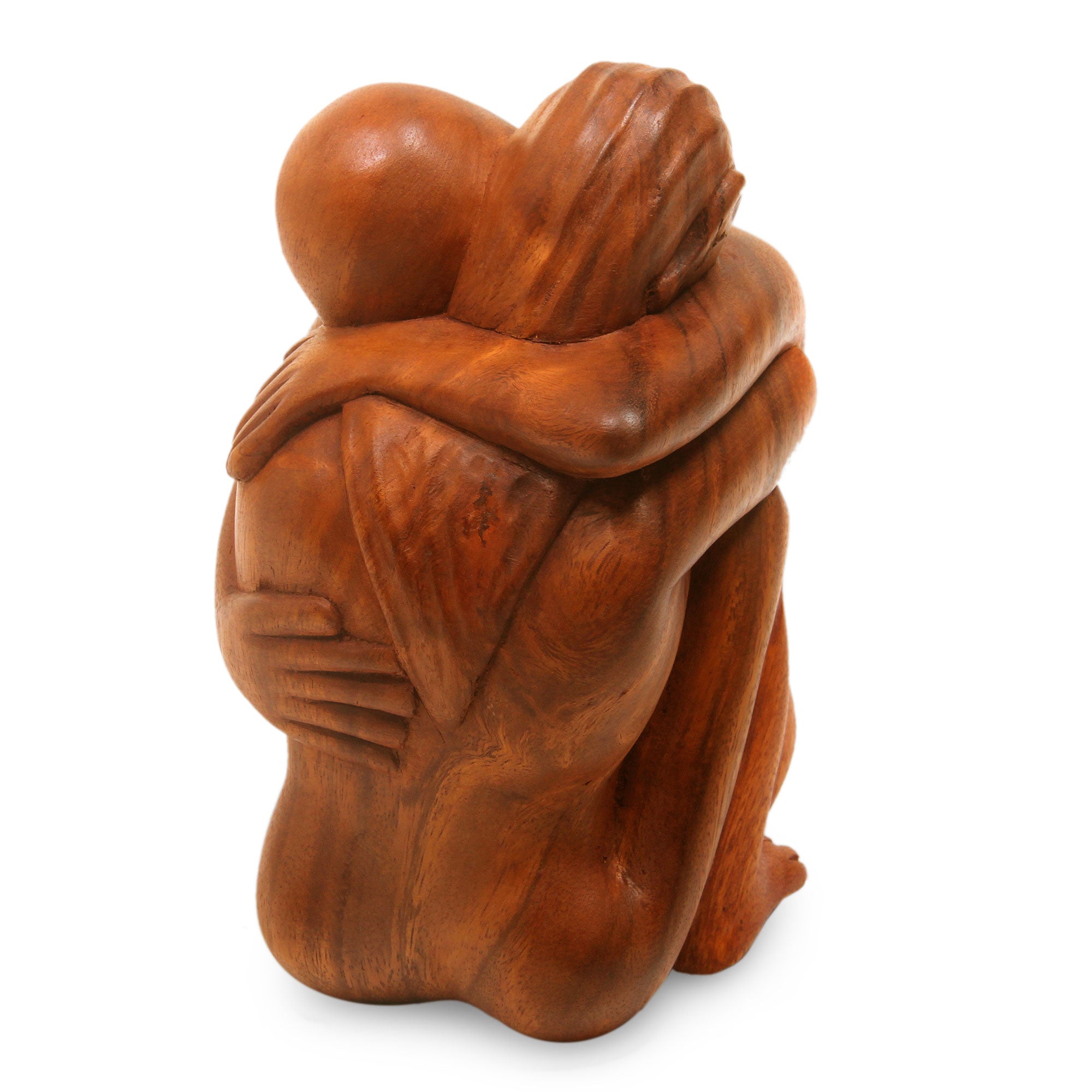 Premium Romantic Embrace Suar Wood Sculpture by Nyoman Karsa