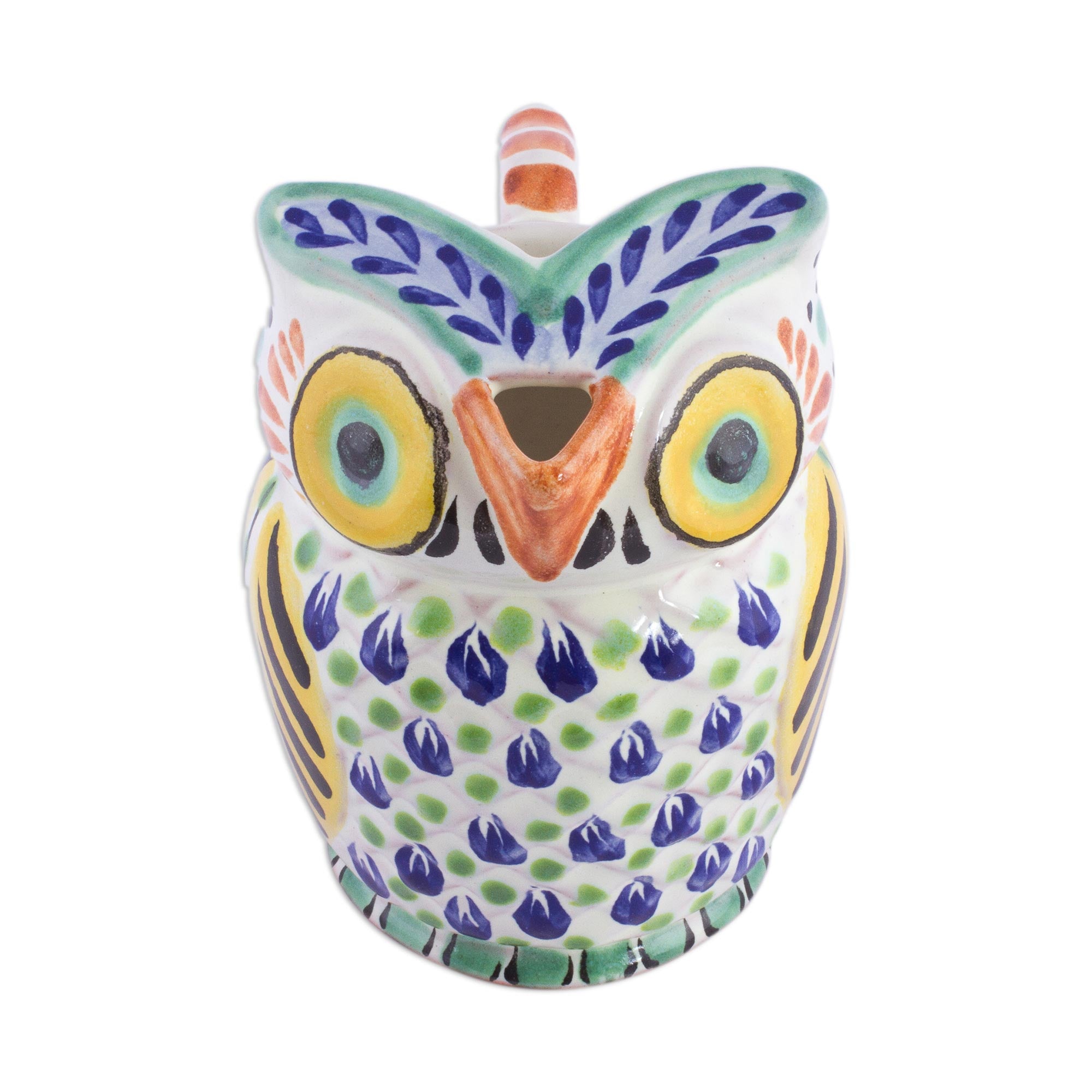 Premium Handcrafted Majolica Ceramic Owl Creamer – Authentic Mexican Artistry