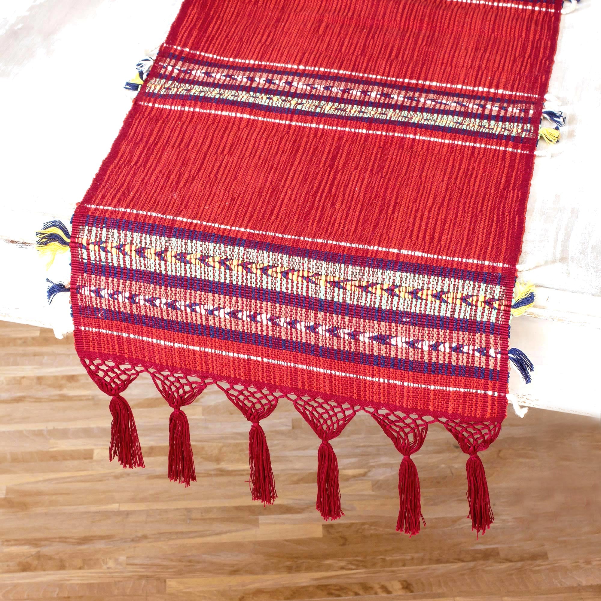 Premium Highland Paths Red Cotton Table Runner - Handwoven Elegance