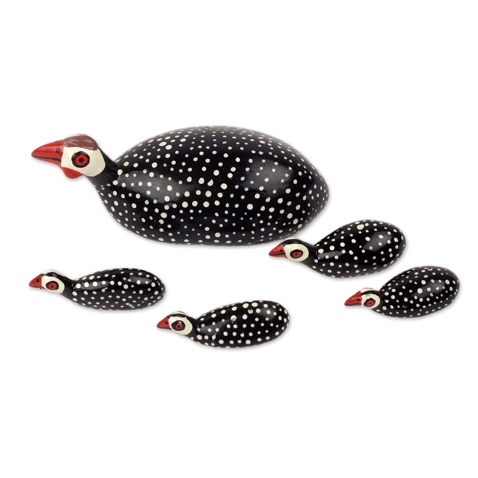 Premium Hand-Carved African Guinea Fowl Sculpture Set of 5