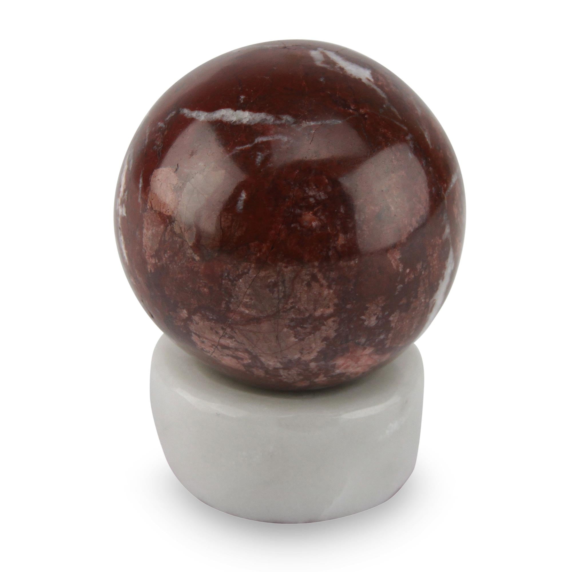 Premium Passion Garnet Sphere Sculpture with Calcite Stand - Artisan Crafted Display