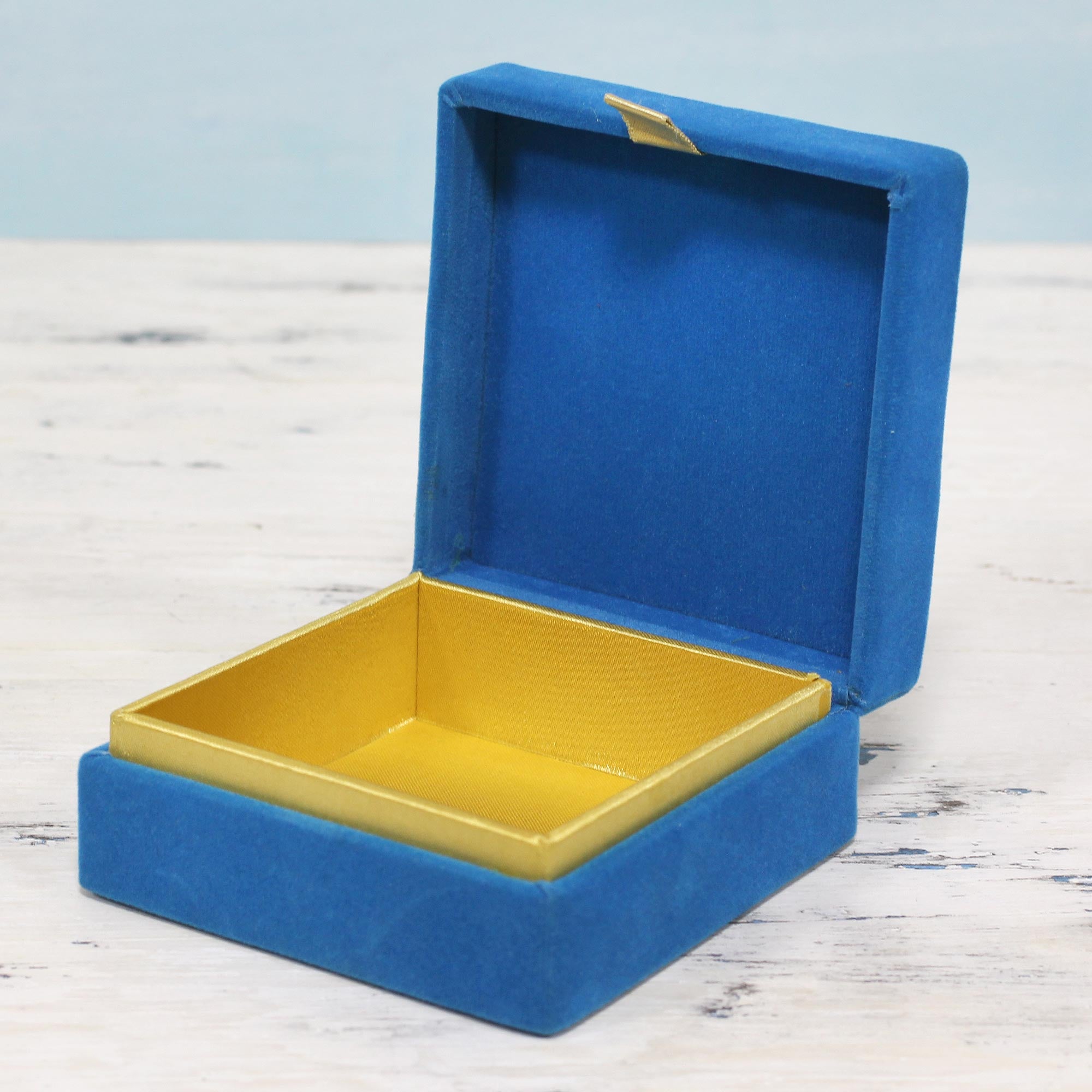 Premium Royal Sky Blue Embroidered Wood Box - Handcrafted in India