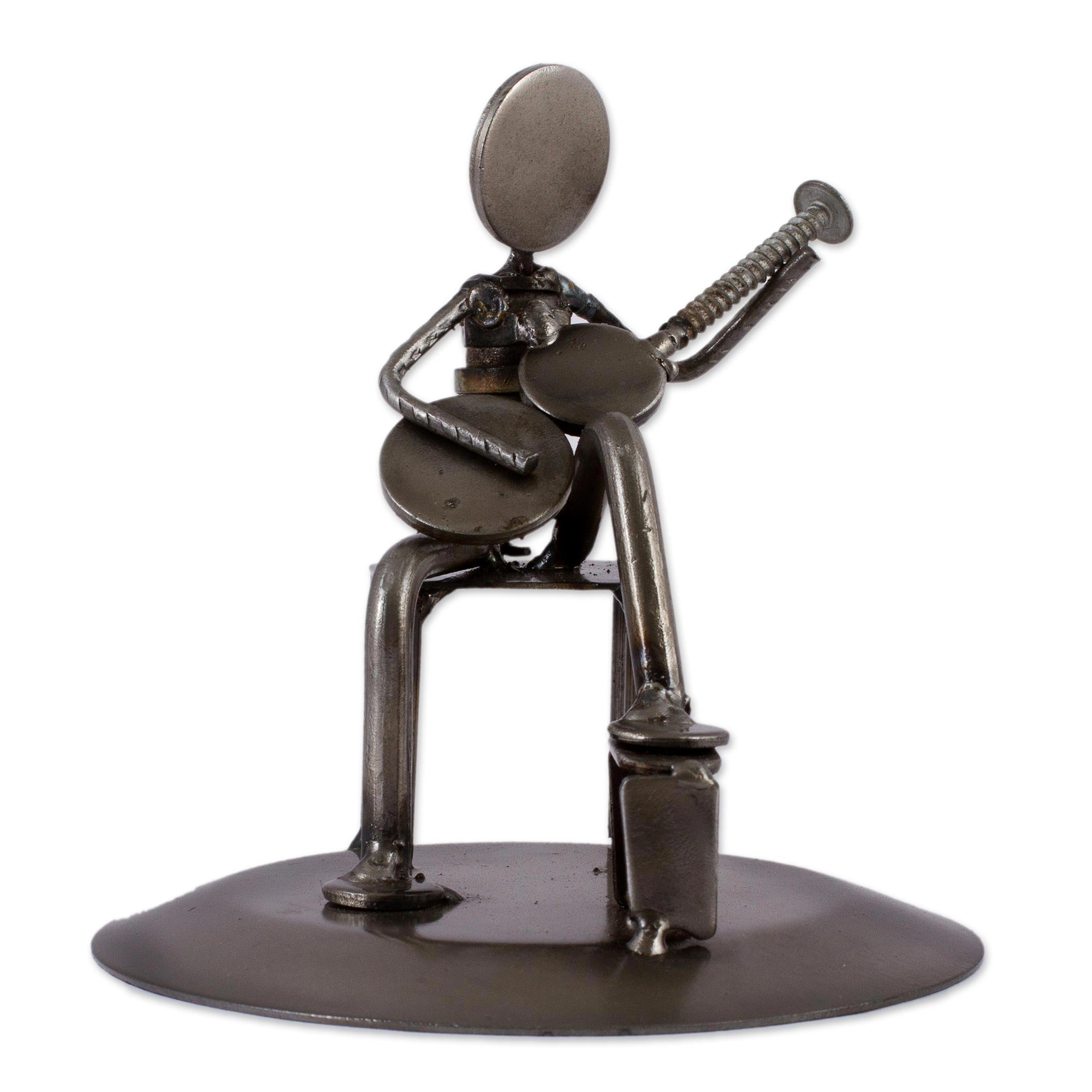 Premium Eco-Friendly Guitarist Sculpture: Rustic Auto Parts Art