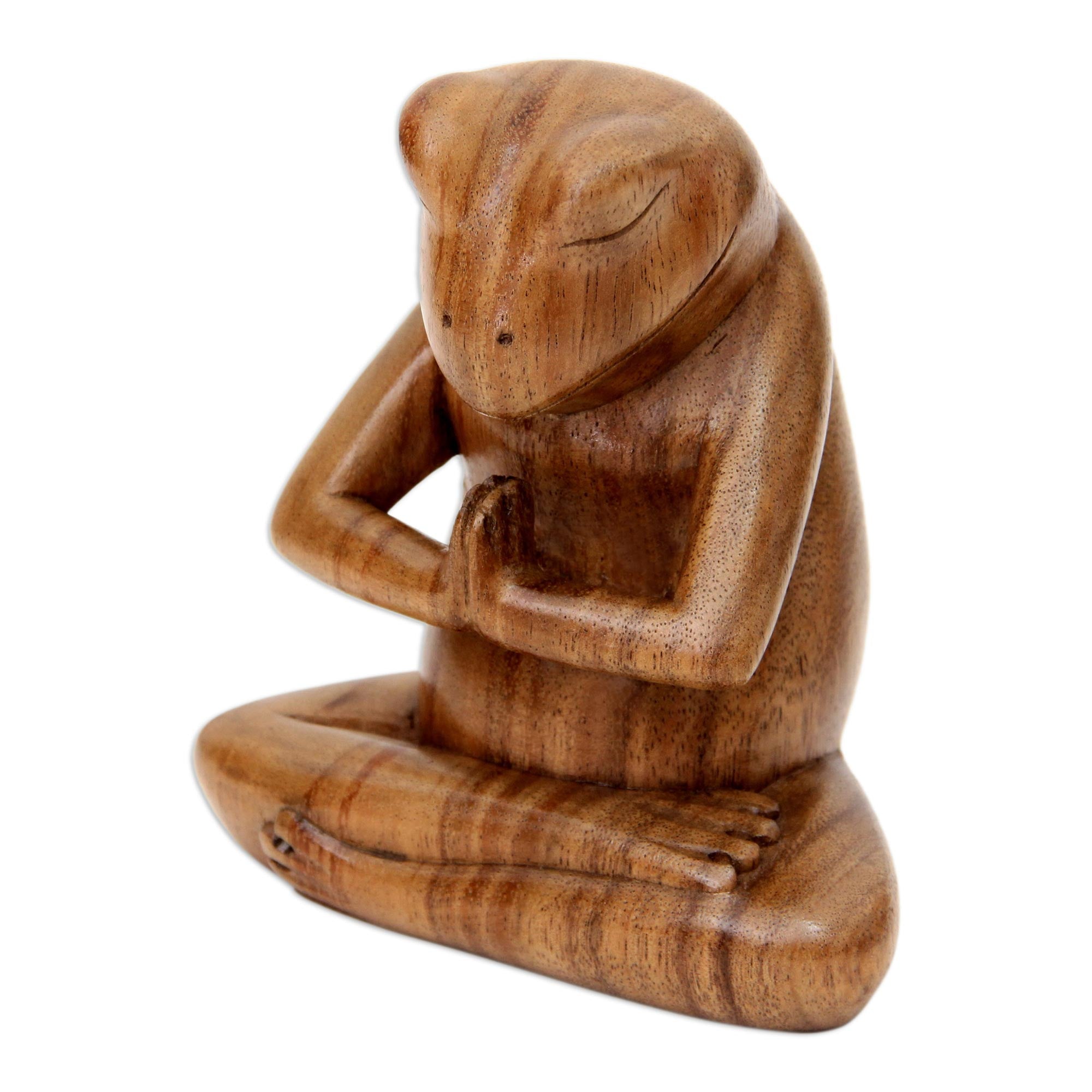 Premium Yoga Frog Sculpture - Handcrafted Suar Wood Art