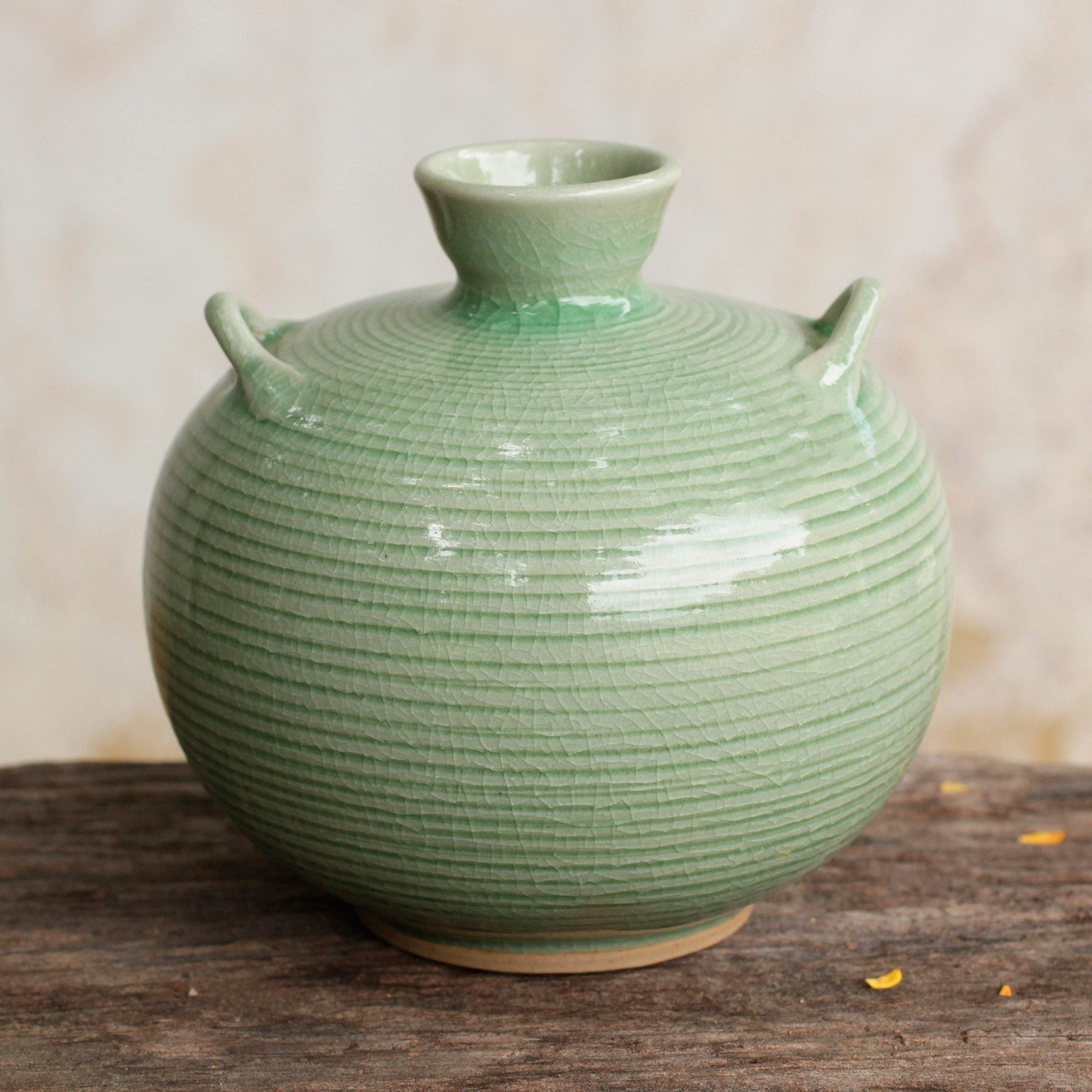 Premium Thai Celadon Rice Fields Bud Vase - Handcrafted Elegance