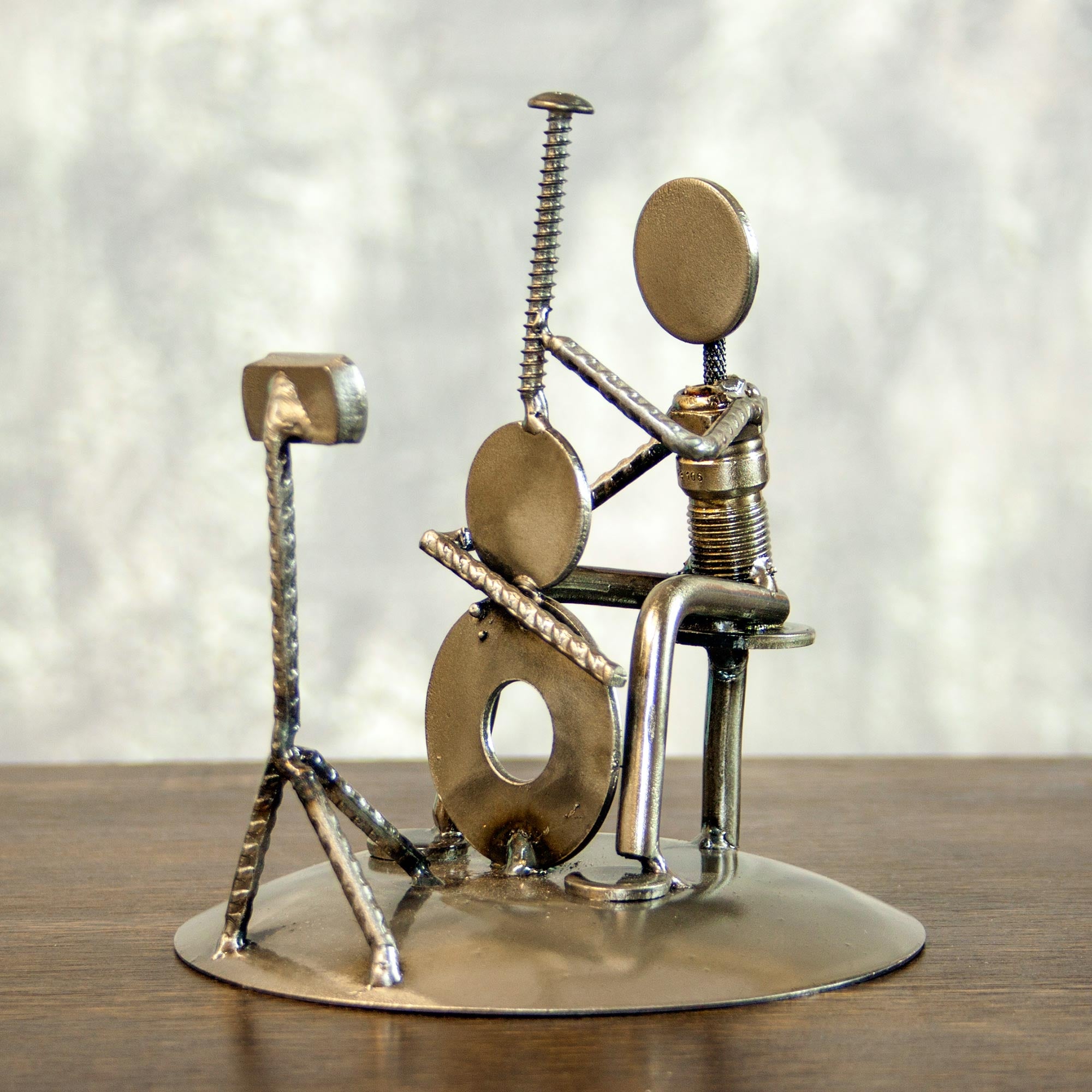 Premium Rustic Cellist Sculpture - Handmade Recycled Metal Art