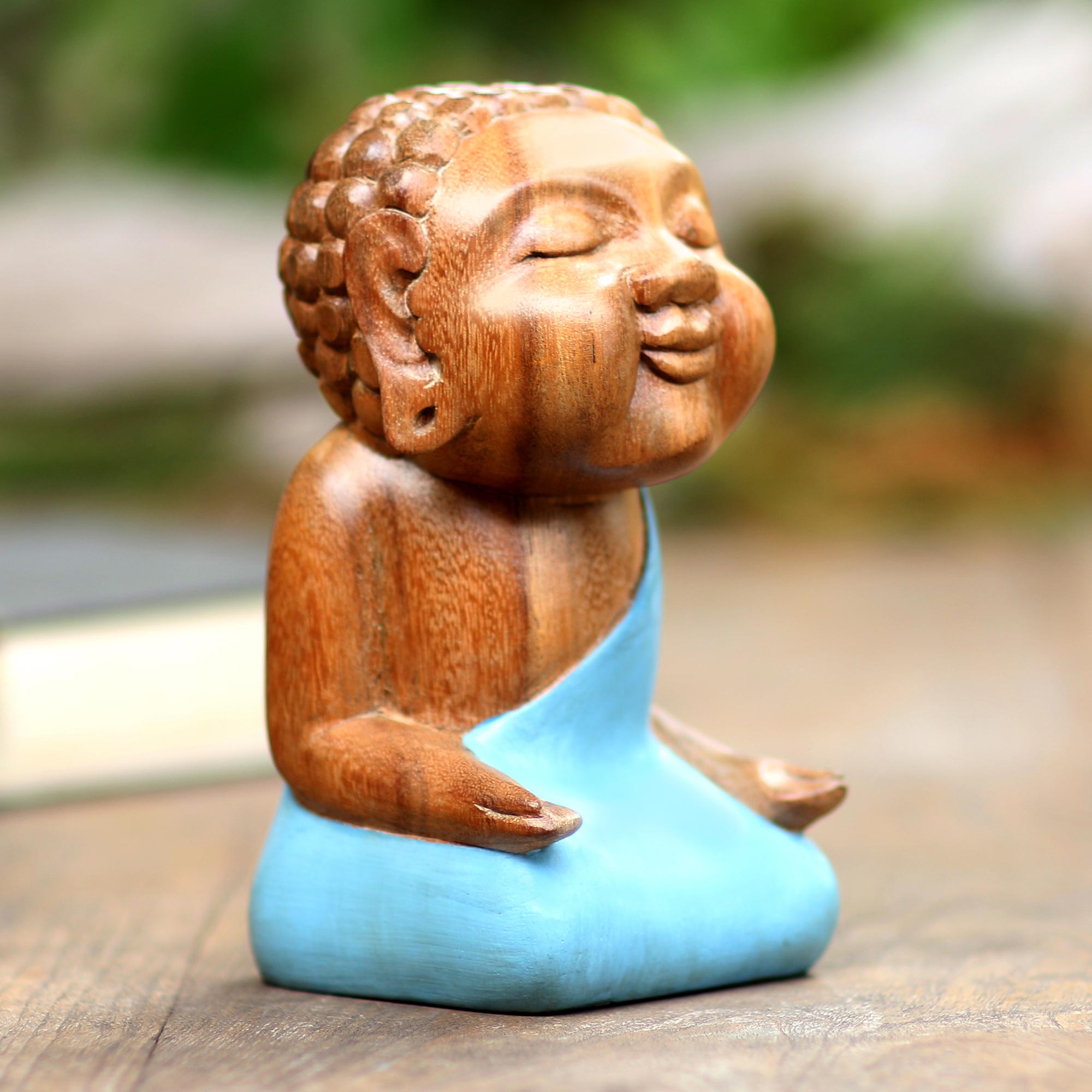 Premium Hand-Carved Light Blue Buddha Statue