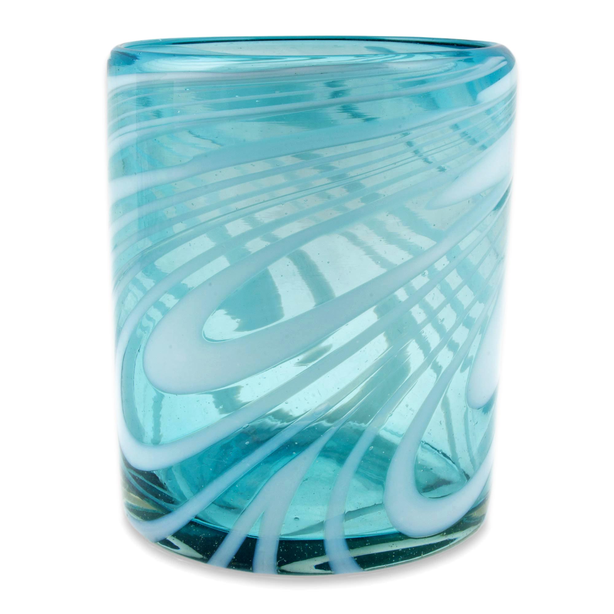Premium Whirling Aquamarine Hand-Blown Rock Glasses - Set of 6