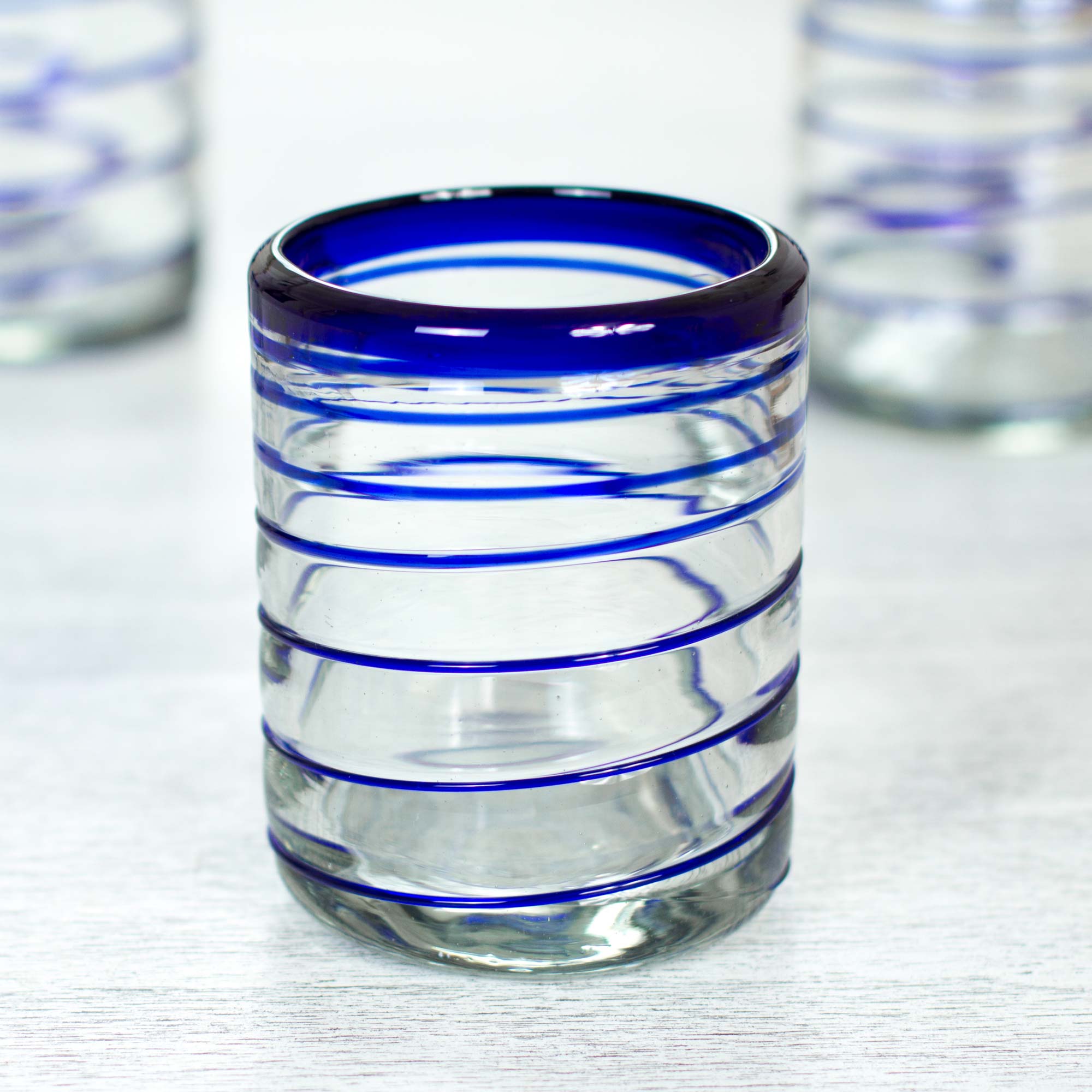 Premium Hand-Blown Recycled Glass Cobalt Spiral Rocks Glasses - Set of 6