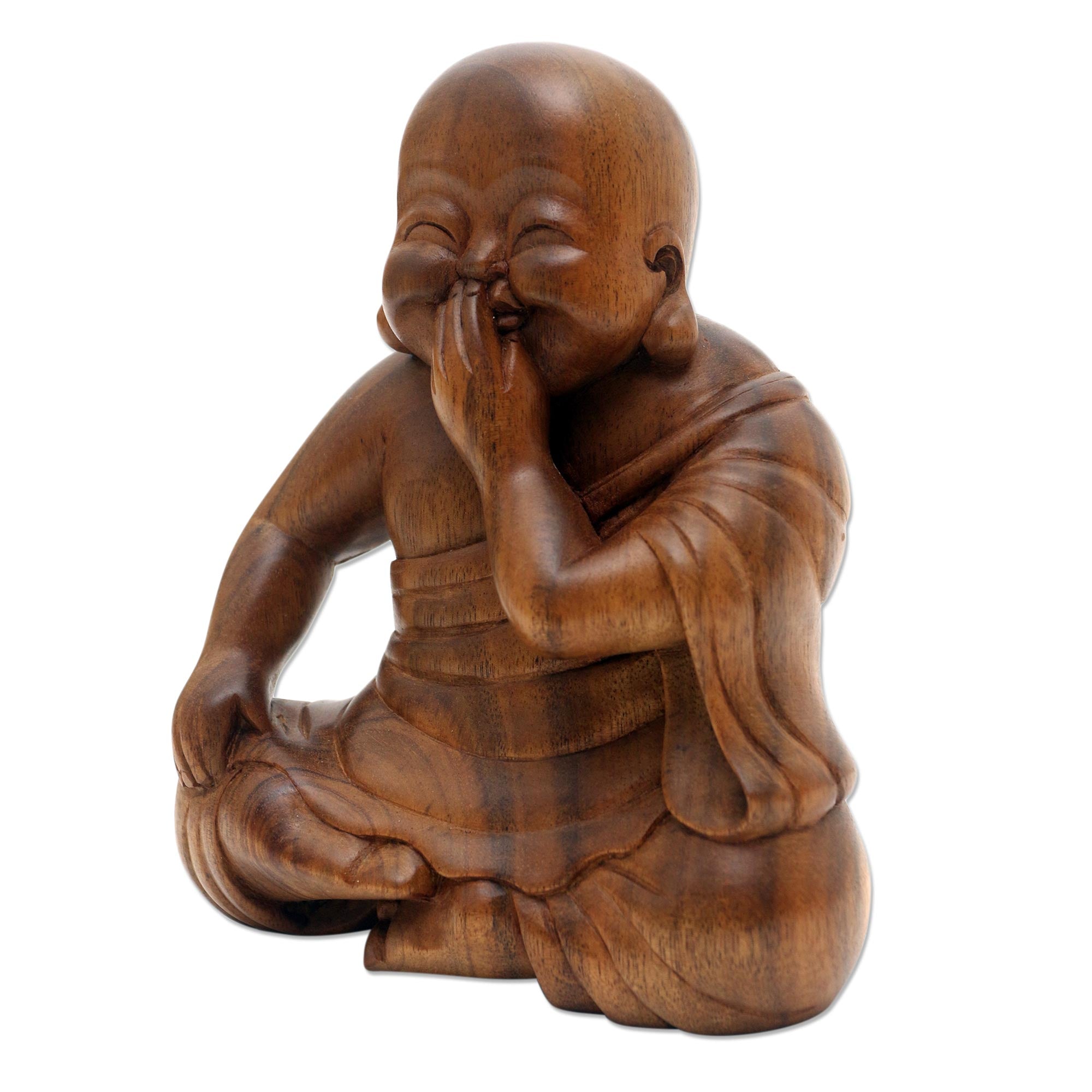 Premium Handcrafted Laughing Buddha Statue - Serene Suar Wood Sculpture