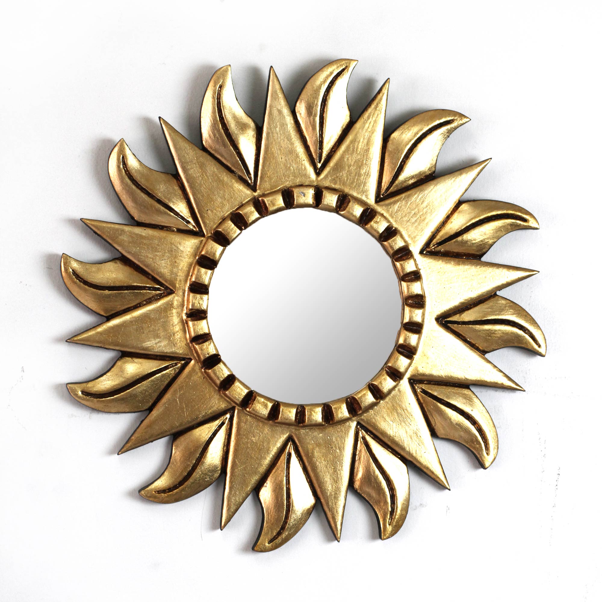 Premium Sunflower Metallic Mirror - Handcrafted Gilded Wood Design