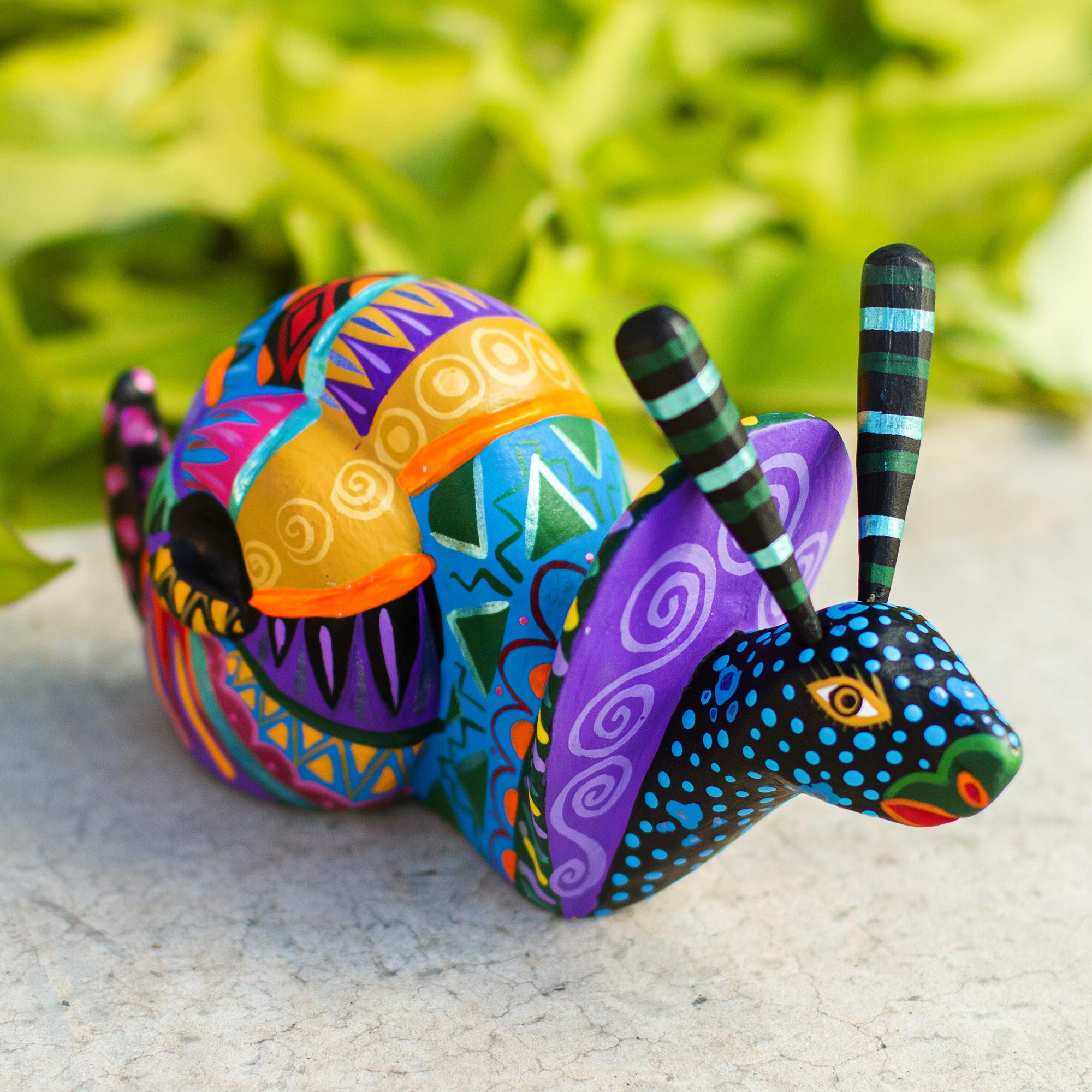 Premium Hand-Carved Rainbow Snail Alebrije Art Piece from Oaxaca, Mexico