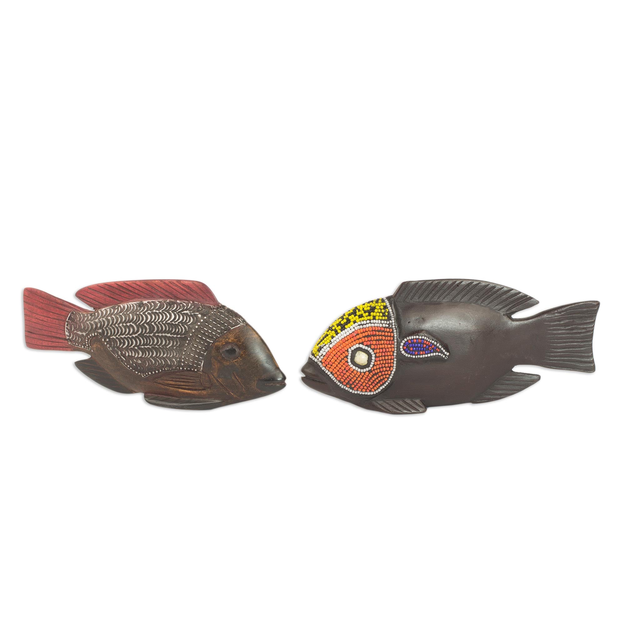 Premium African Tilapia Wood Sculpture Duo - Handcrafted Art