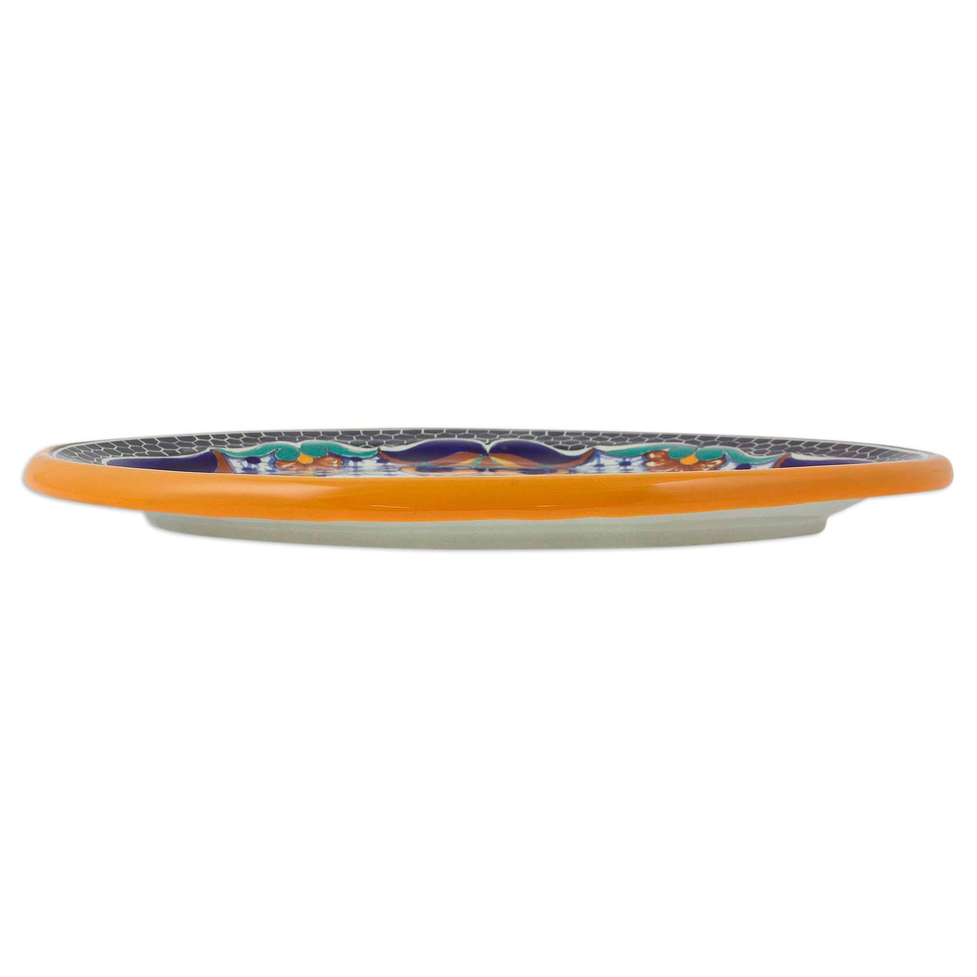 Premium Zacatlán Flowers Hand-Painted Ceramic Serving Plate – 13 Inch Oval