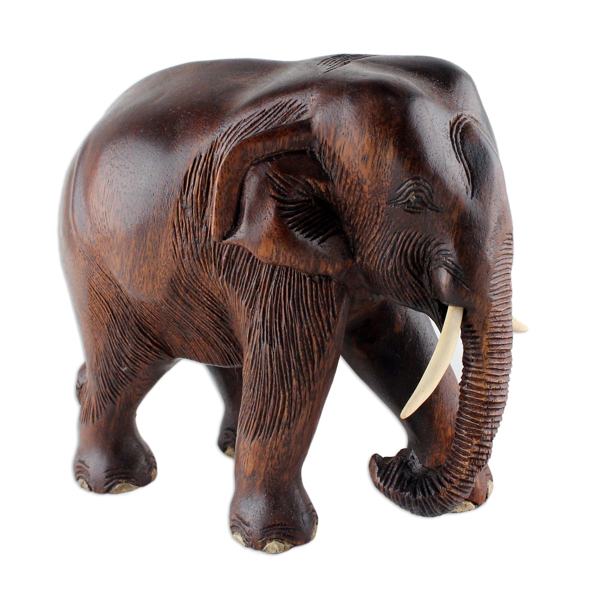Premium Thai Elephant Handcrafted Sculpture - Rain Tree Wood Art