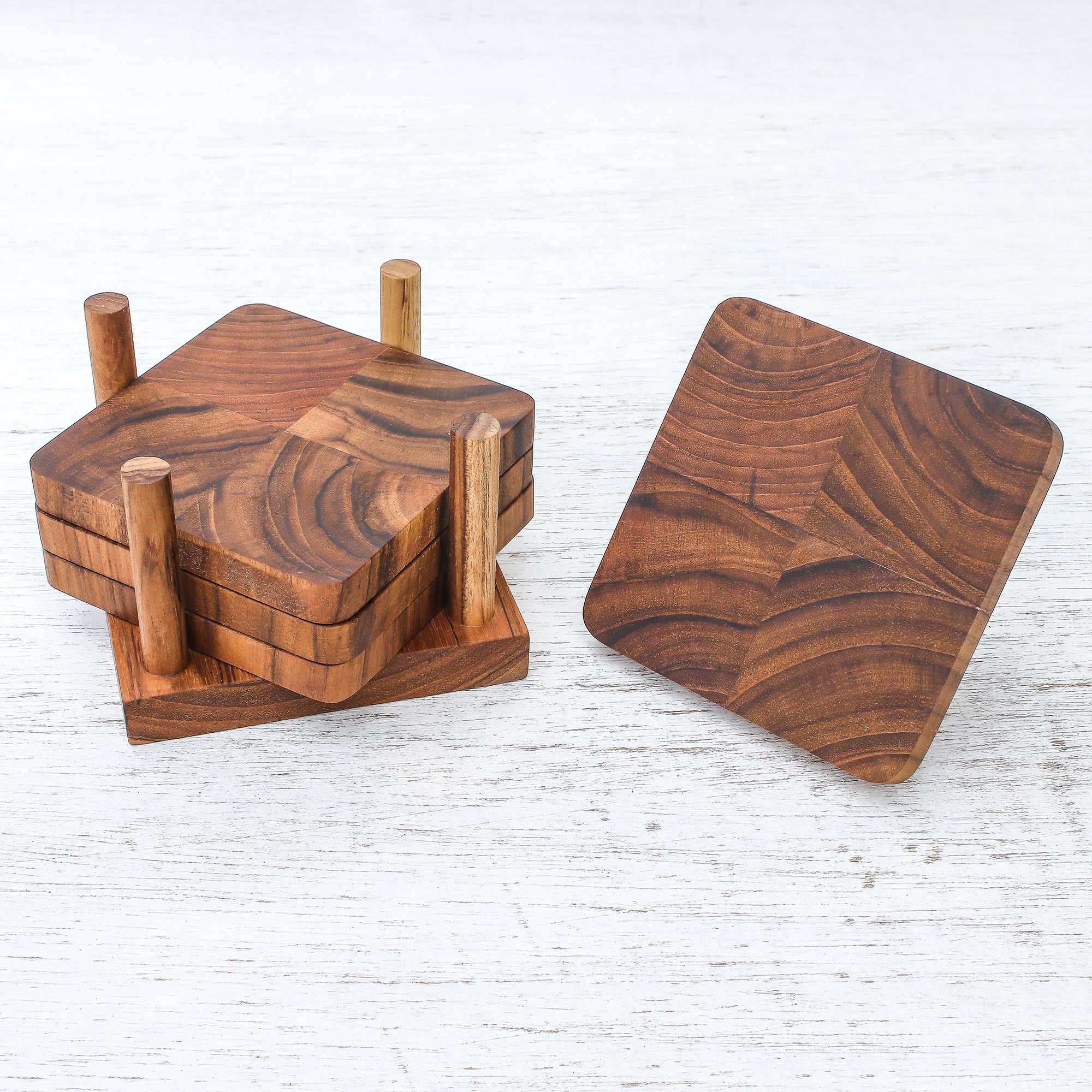 Premium Handcrafted Teak Wood Coasters – Natural Elegance Set of 4