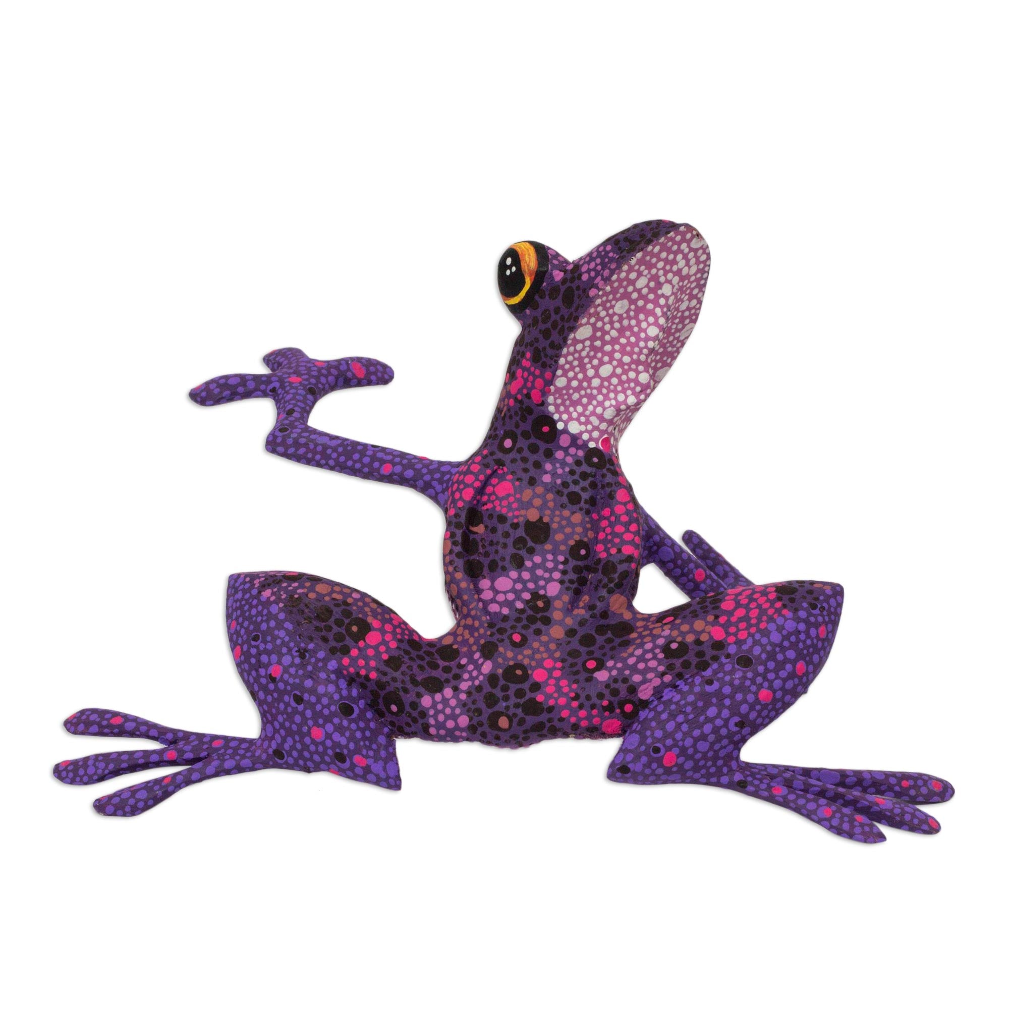 Premium Purple Dancing Frog - Handcrafted Alebrije Art Sculpture