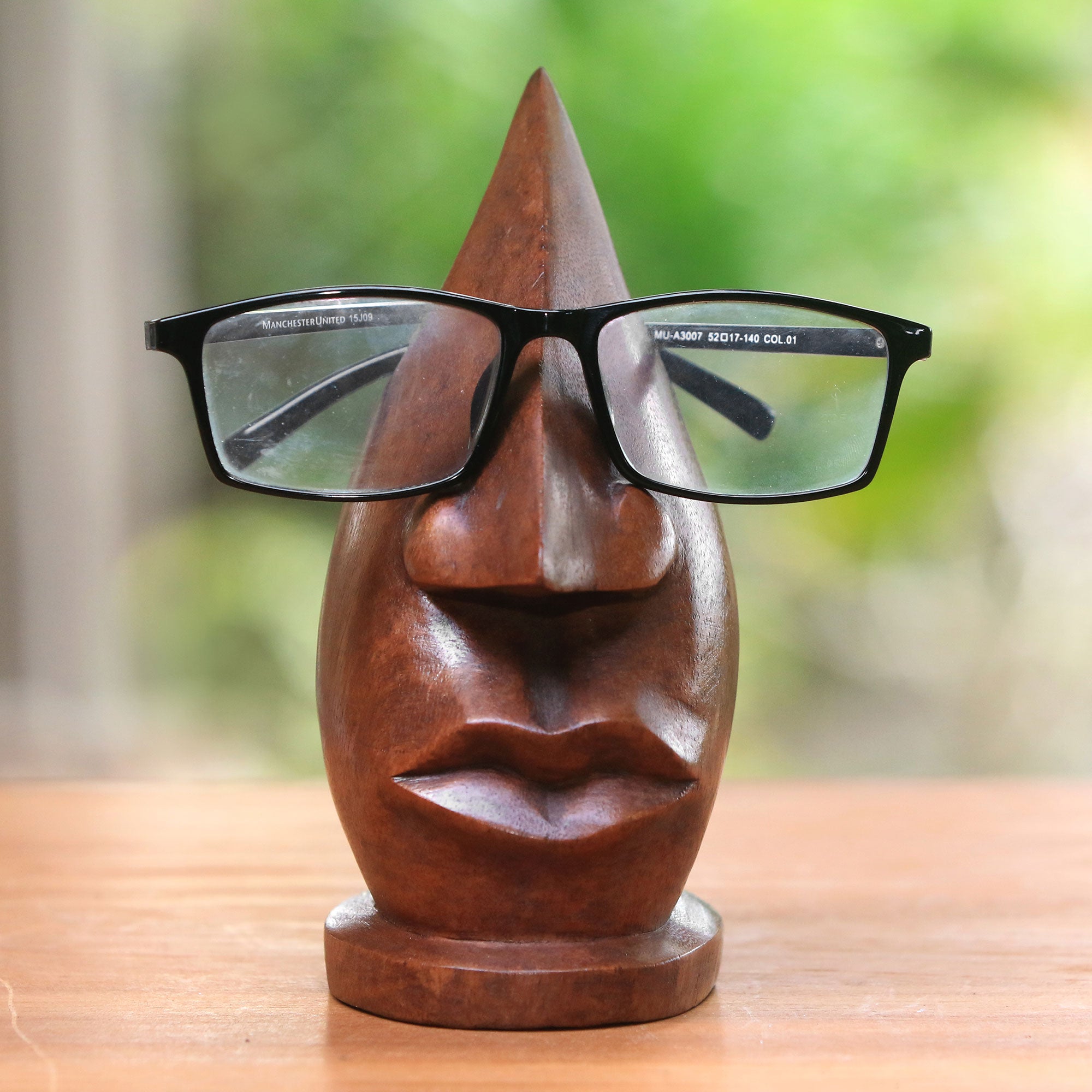Premium Hand-Carved Wooden Eyeglasses Stand - Light Brown Balinese Artisan Design
