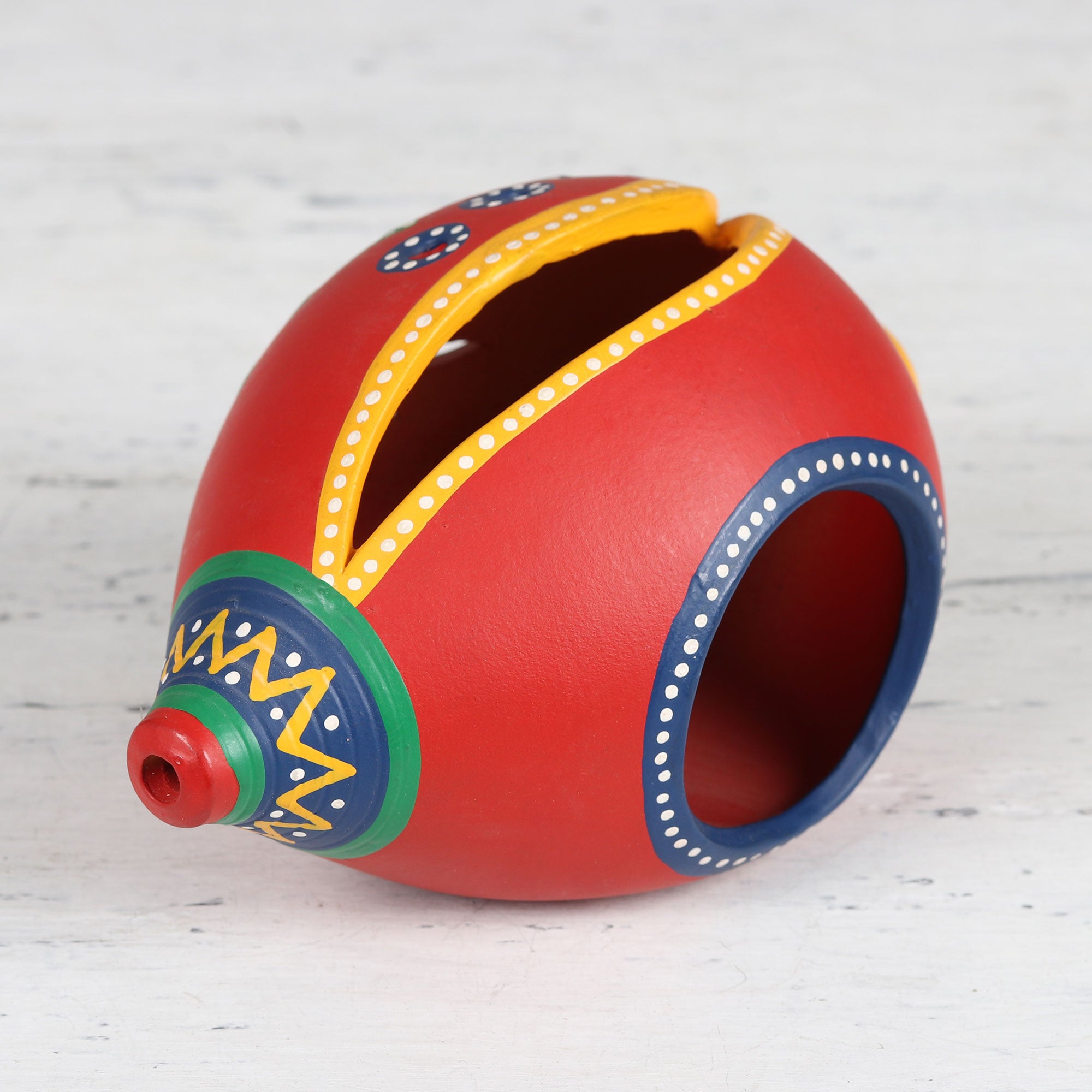Premium Red Conch Tealight Holder - Handcrafted Ceramic Art Piece from India